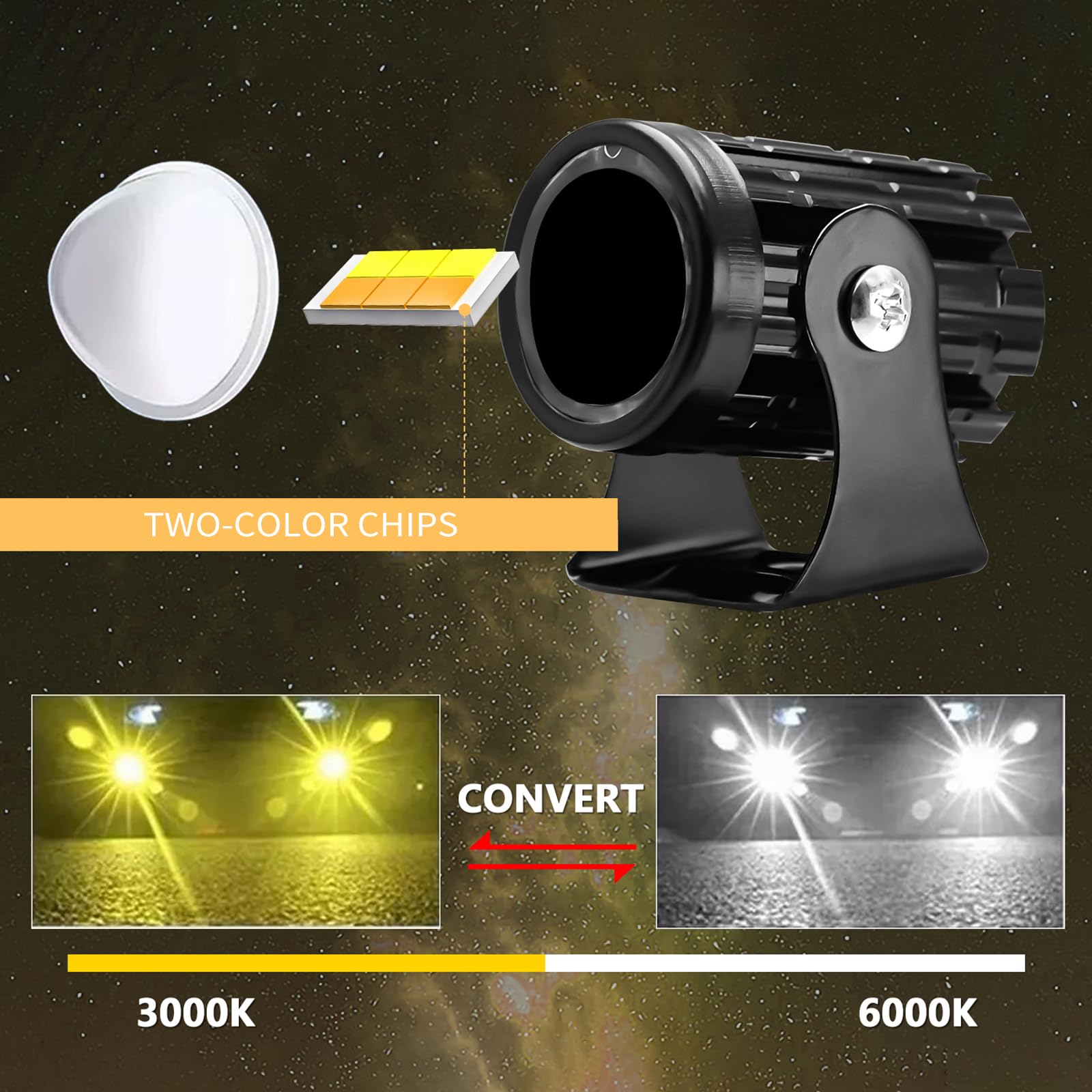 Shkalacar Fendinebbia a LED per Moto 2 Pezzi, Fari supplementari Moto 60W Lampade ausiliarie Bianche e Gialle Faretti Moto LED Impermeabili per Auto Trattore Camion ATV UTV SUV Barca