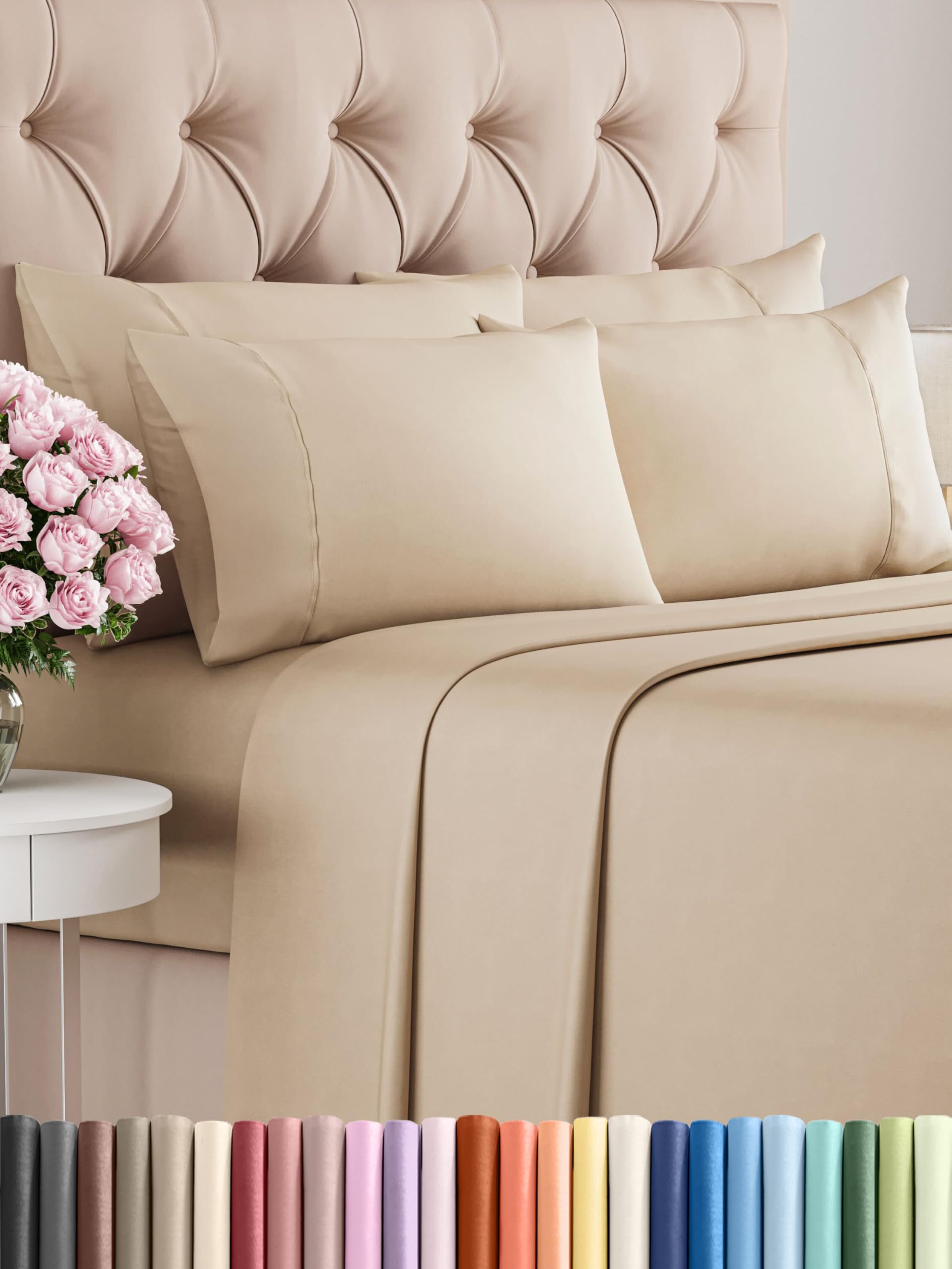 King Size Sheet Set - 6 Piece Set - Hotel Luxury Bed Sheets - Extra Soft - Deep Pockets - Easy Fit - Breathable & Cooling Sheets - Wrinkle Free - Cream Bed Sheets - Kings Sheets - 6 PC Sheets