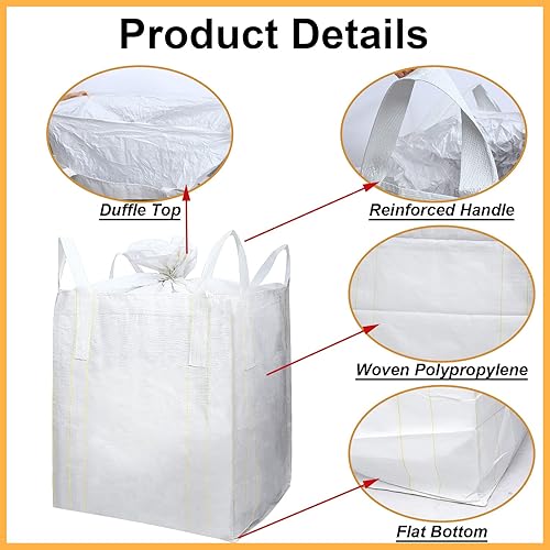 Miniatura 4 de FIBC - Paquete de 5 bolsas a granel de 1 tonelada de 35 pulgadas de largo x 35 pulgadas de ancho x 43 pulgadas de alto, 2200 libras de polipropileno