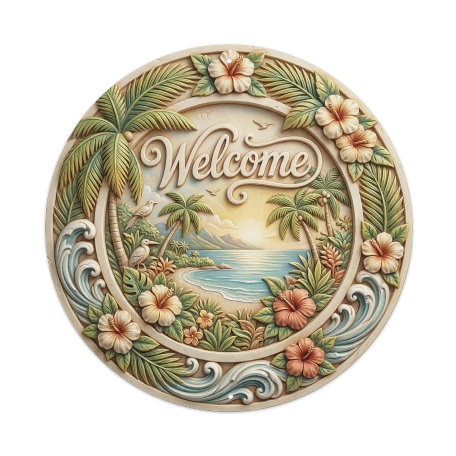 Tgrcjimh Style Metal Tin Sign Tropical Harmony Welcome Balanced Beauty