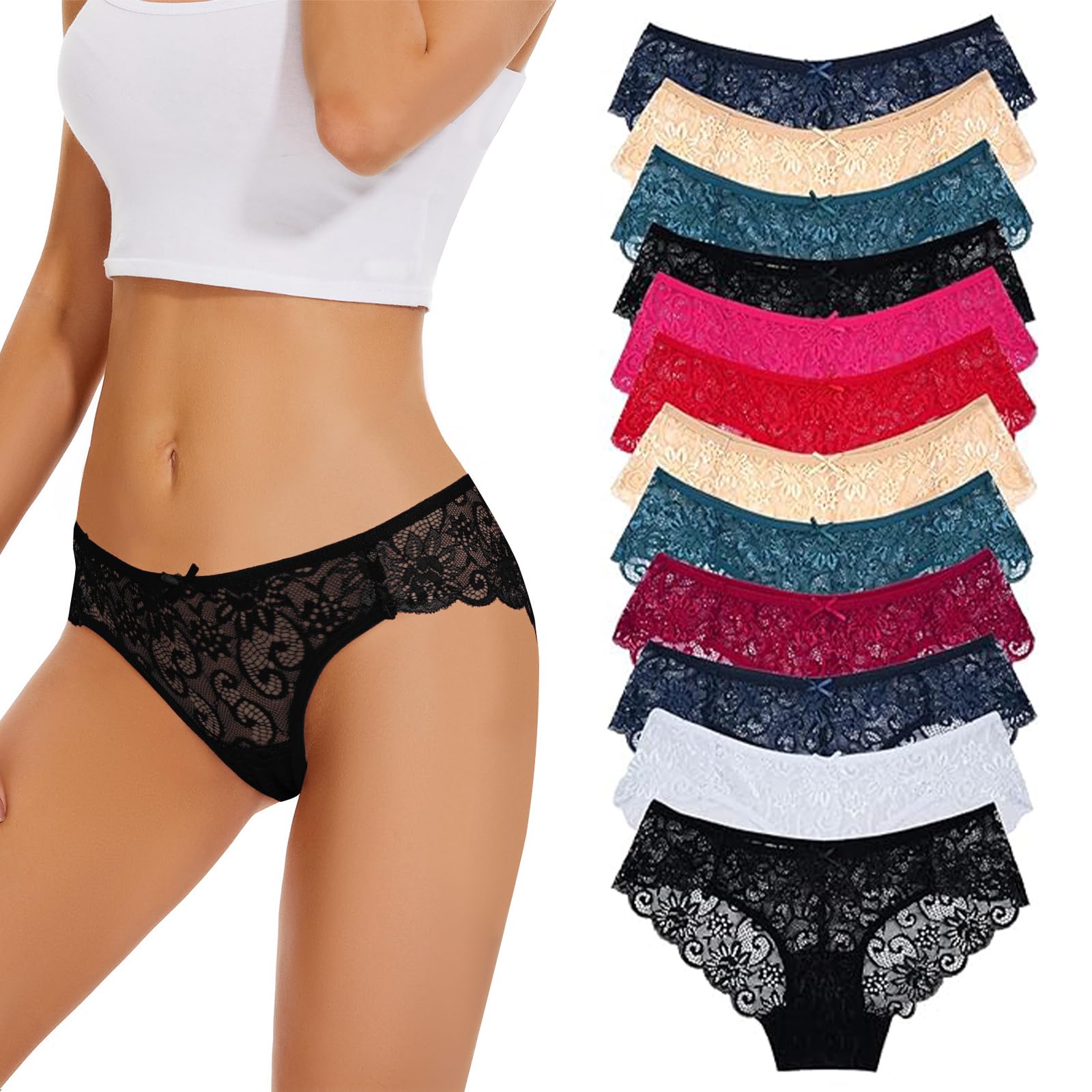 Evolyline Unterhosen Damen Spitze Unterwäsche Frauen Hipster Unterhose mit Spitzen Damen Slips Mehrpack Underwear Women weich Pantys 6per Pack