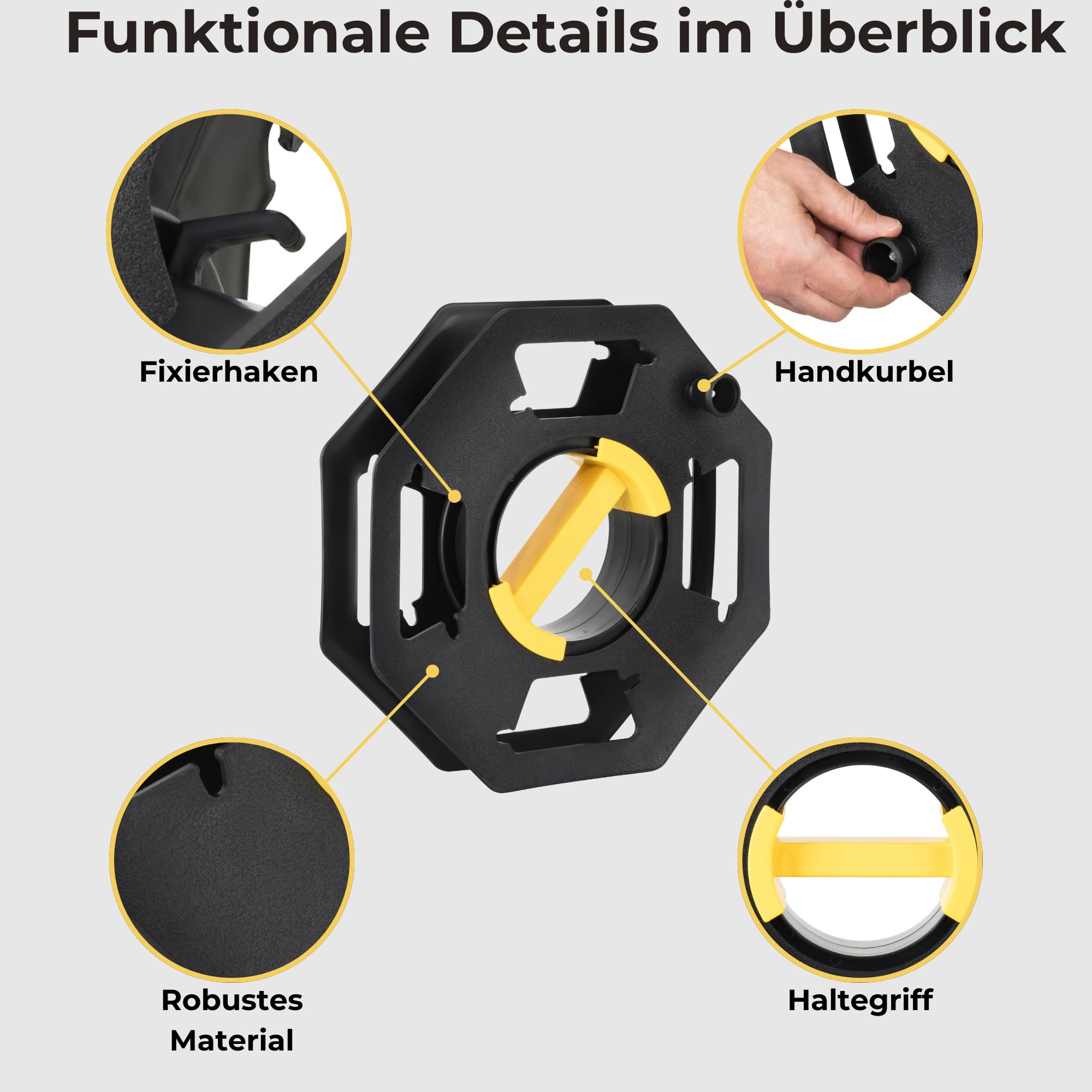 Kabeltrommel leer 25 m, leichte Handkabeltrommel mit Kurbel, Kabelaufroller für Verlängerungskabel, Camping, Wohnwagen, Garten & Gartenschlauch, mobile Kabelrolle zum Aufwickeln