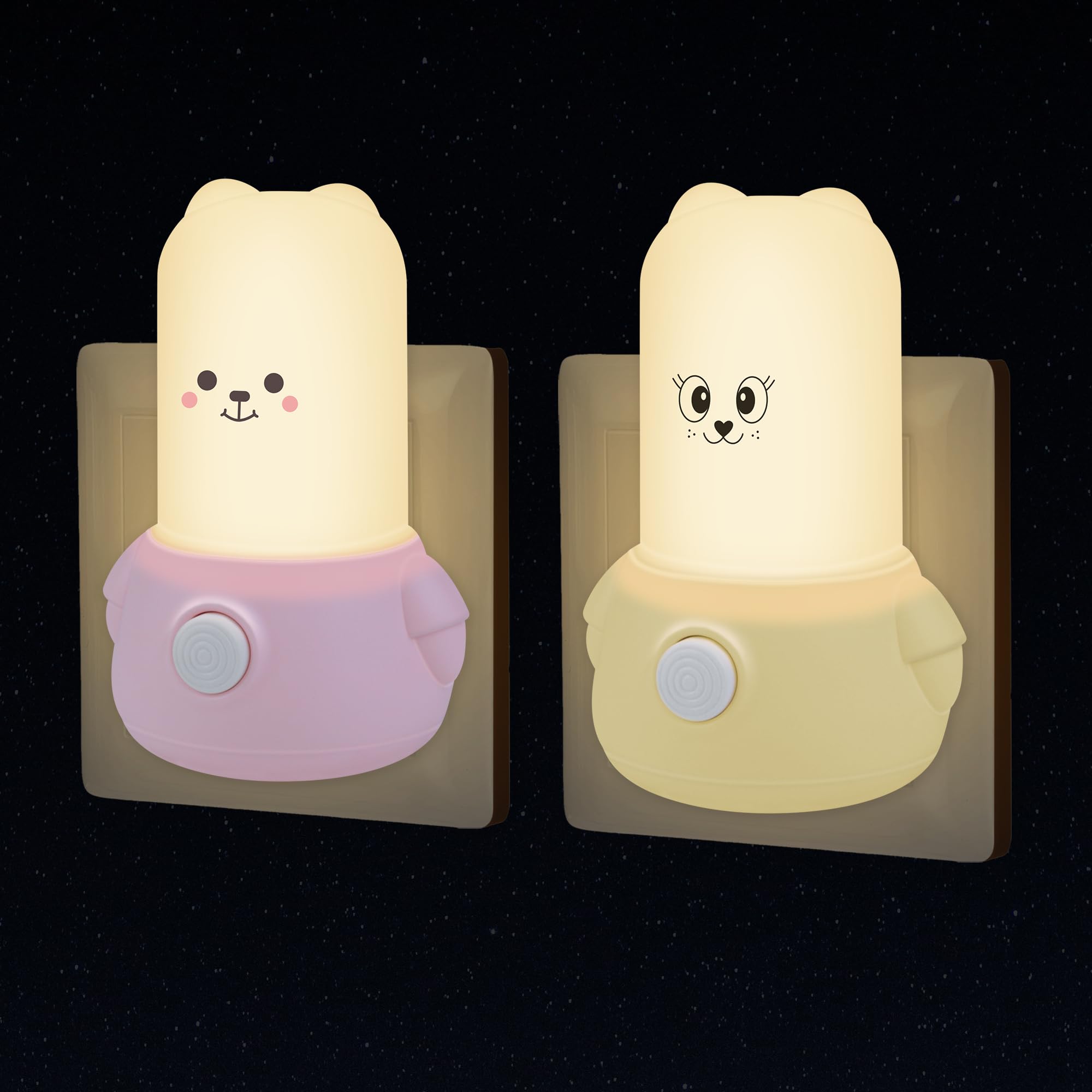 Annmore Nachtlicht Kinder Steckdosenlicht mit Schalter - 2 Stück Baby Einschlafhilfe Schlaflicht LED Stilllicht Klein Wandlicht