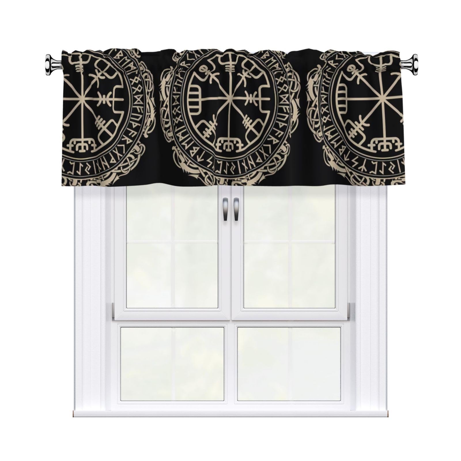 WHJDPP Magical Design Norse Runes Compass Prints Curtain Valance 54x18 Inch - Peach Skin Window Cover with Printed Design, Filtering Light for Kitchen Decor