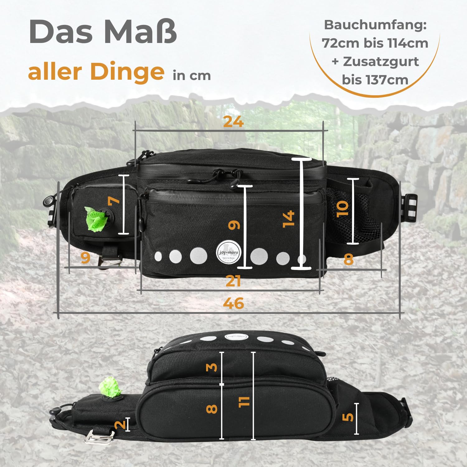 Leckerlitasche für Hunde - wasserdichte Hunde Leckerlitasche & Bauchtasche Hundetraining, Gassi Tasche Hund mit Flaschenhalter, Futtertasche Hund mit Kotbeutelspender & Leckerlibeutel