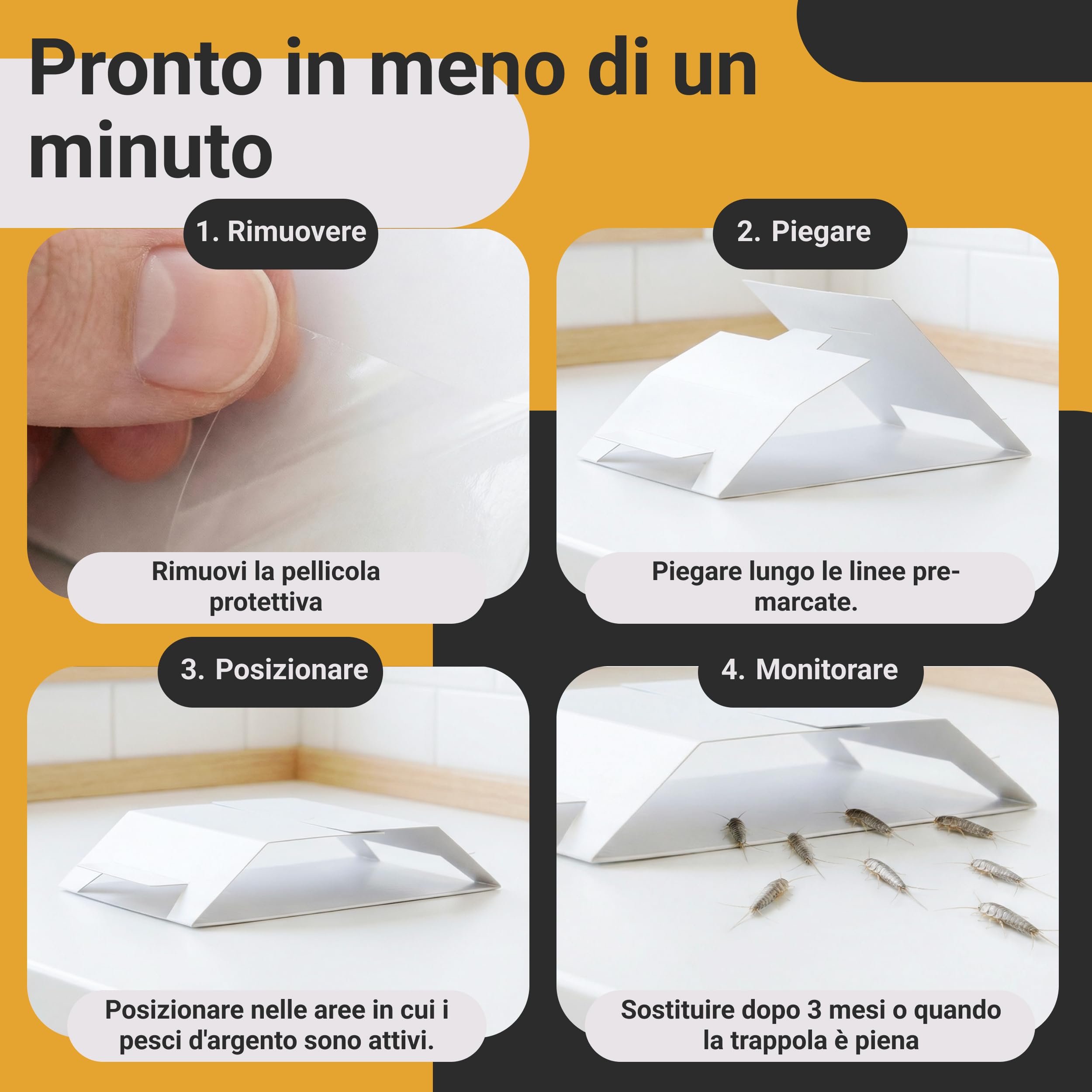 Proxinova Trappole Pesciolini d'argento - Trappola Pesciolini D'argento con Esca Naturale Adesiva per Monitoraggio Infestazioni Fino a 12 Settimane - 12 Pezzi - Made in Germany