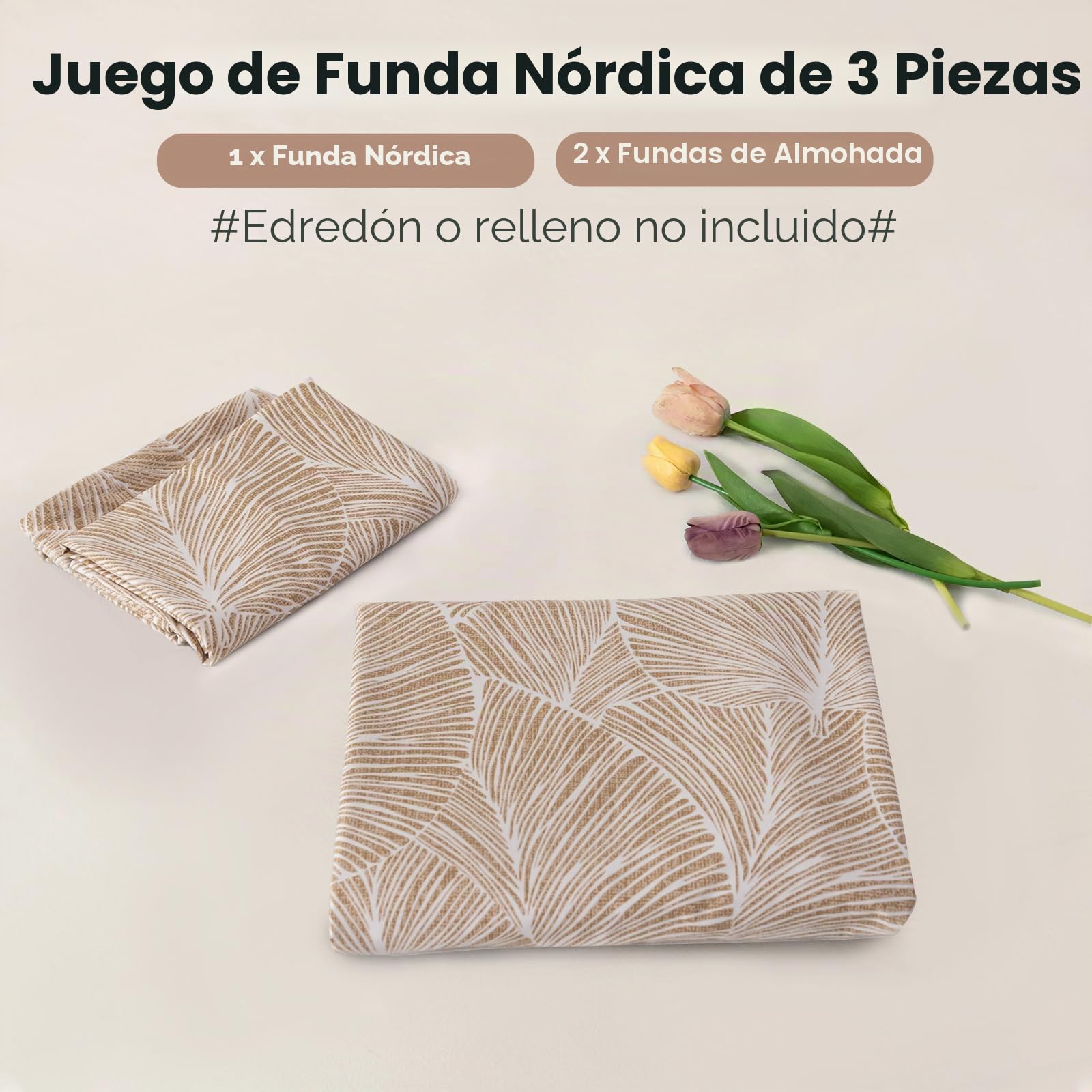 Tokokimo Juego de funda nórdica de matrimonio de 240 x 220 cm, funda nórdica de matrimonio de 3 piezas de microfibra con motivo de ramas y hojas, incluye 1 funda nórdica de 240 x 220 cm + 2 fundas de