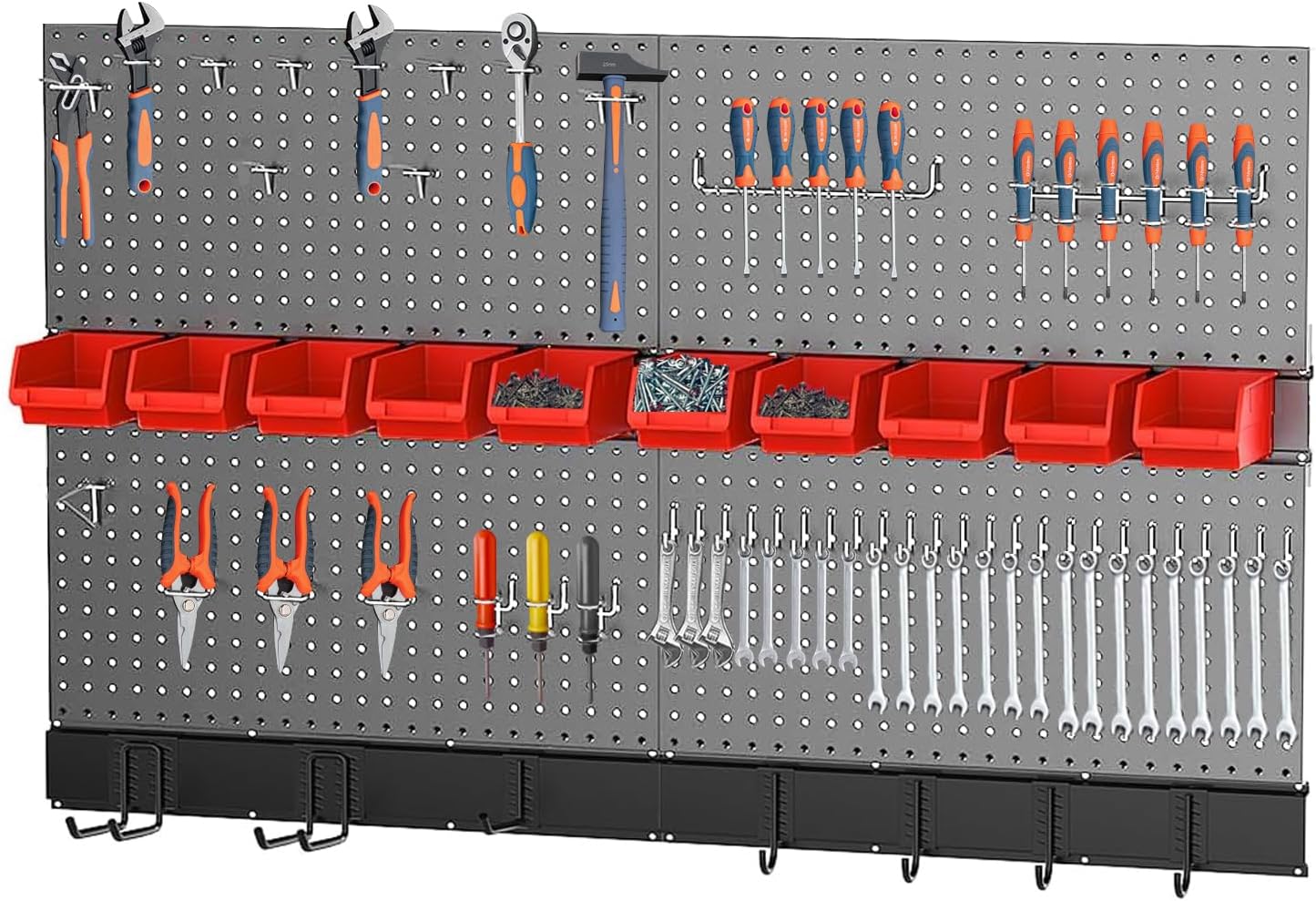 Peg Board Wall Organizer, Metal Pegboard Organizer Kit, 4 Metal Pegboard Panels(12"x24") with 64 Accessories, Wall Mount Large Peg Board Kit with Hooks, Bins for Garage, Workbench, Home