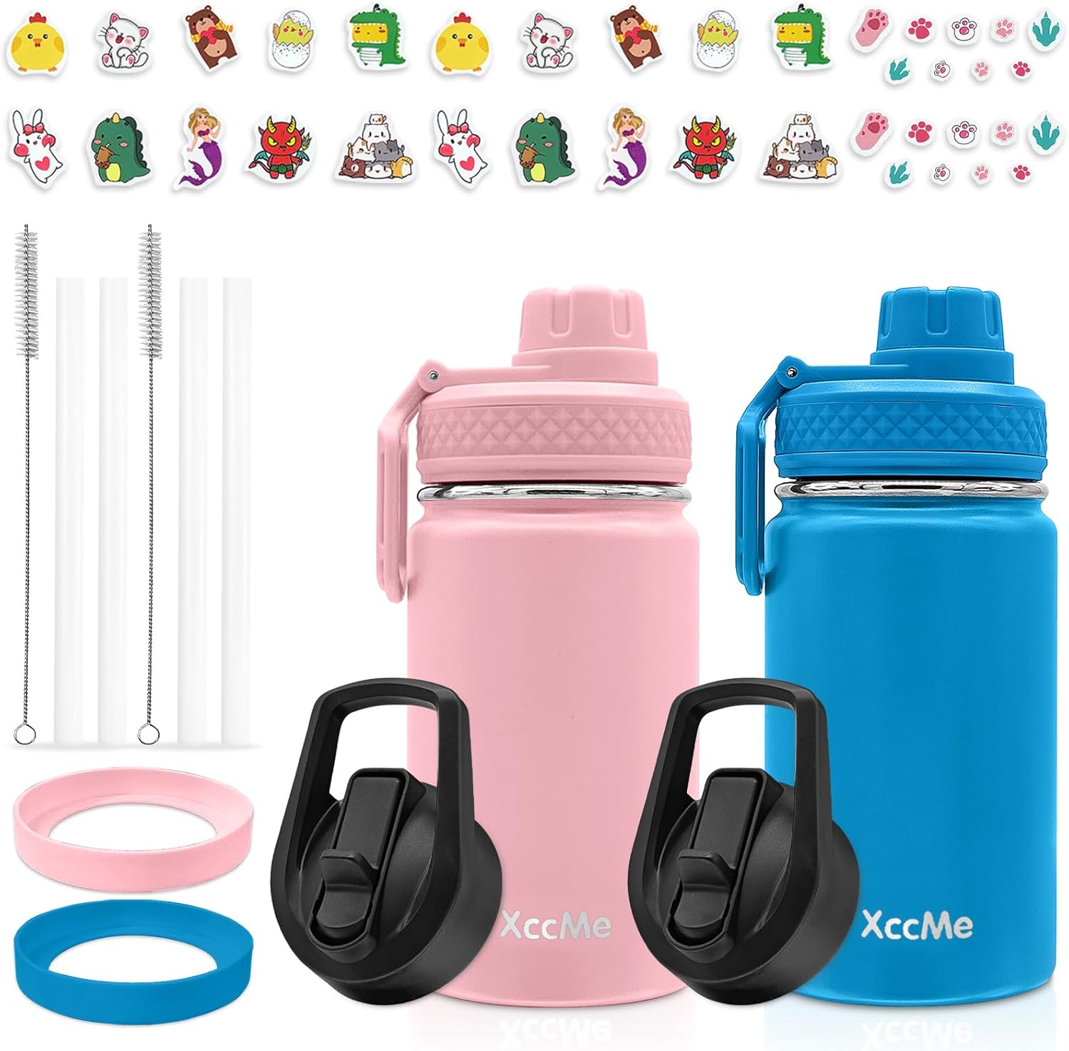 XccMe 12oz Kids Water Bottle with Straw,2Pack kids Water