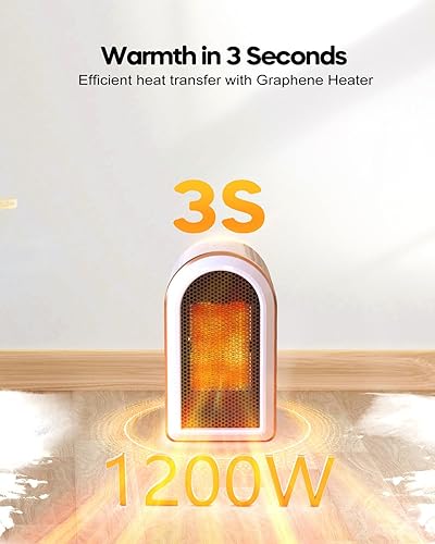 Vista 2 de Calentador de espacio eléctrico portátil para interiores pequeño – Calentador personal de cerámica para toda la habitación para dormitorio