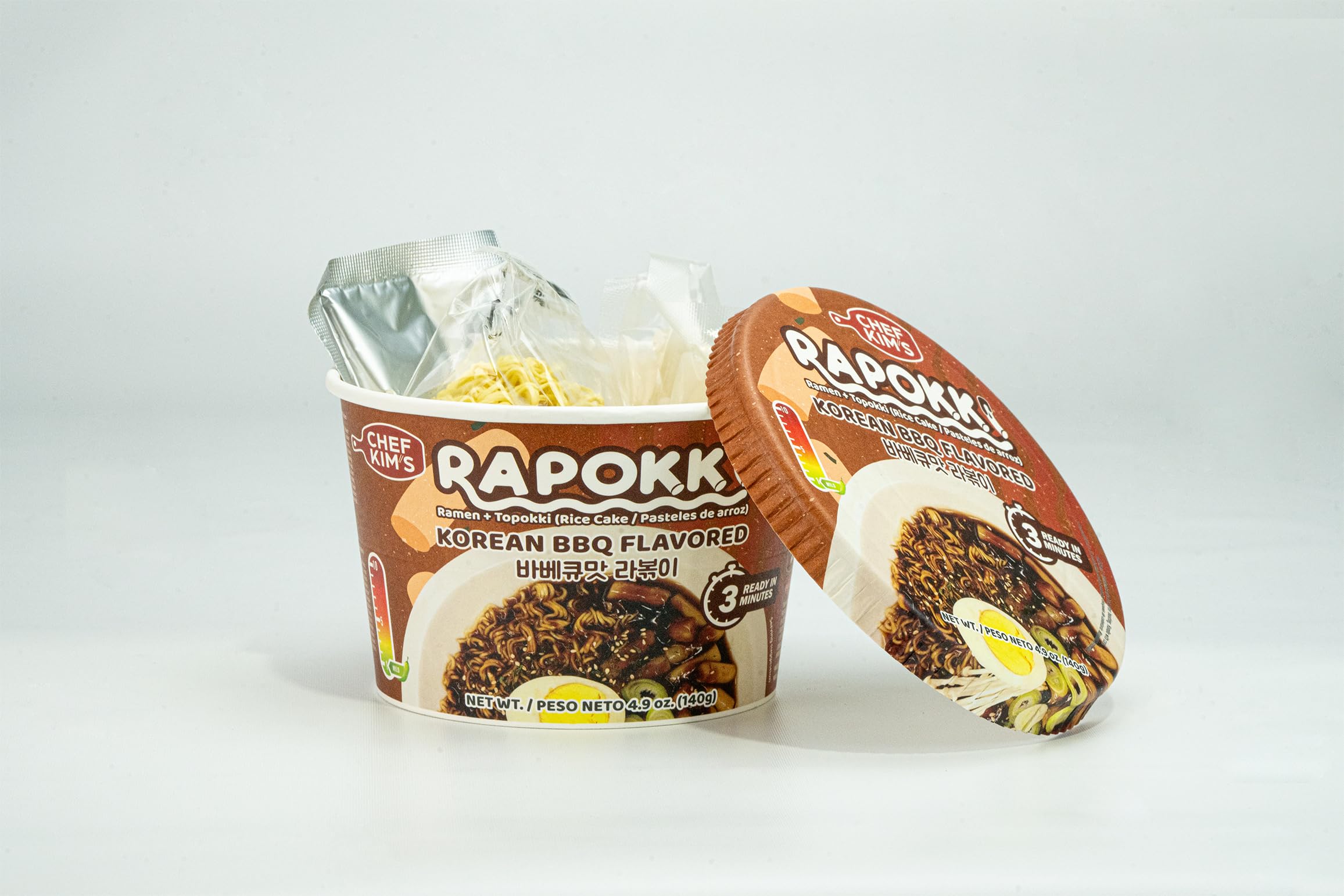 Chef Kim's Rapokki, Ramen + Topokki (Rice Cake), Korean Street food Ramen Noodle Topokki Rice Cake - Quick & Easy to Prepare. (6 Bowls, Korean BBQ Flavored)