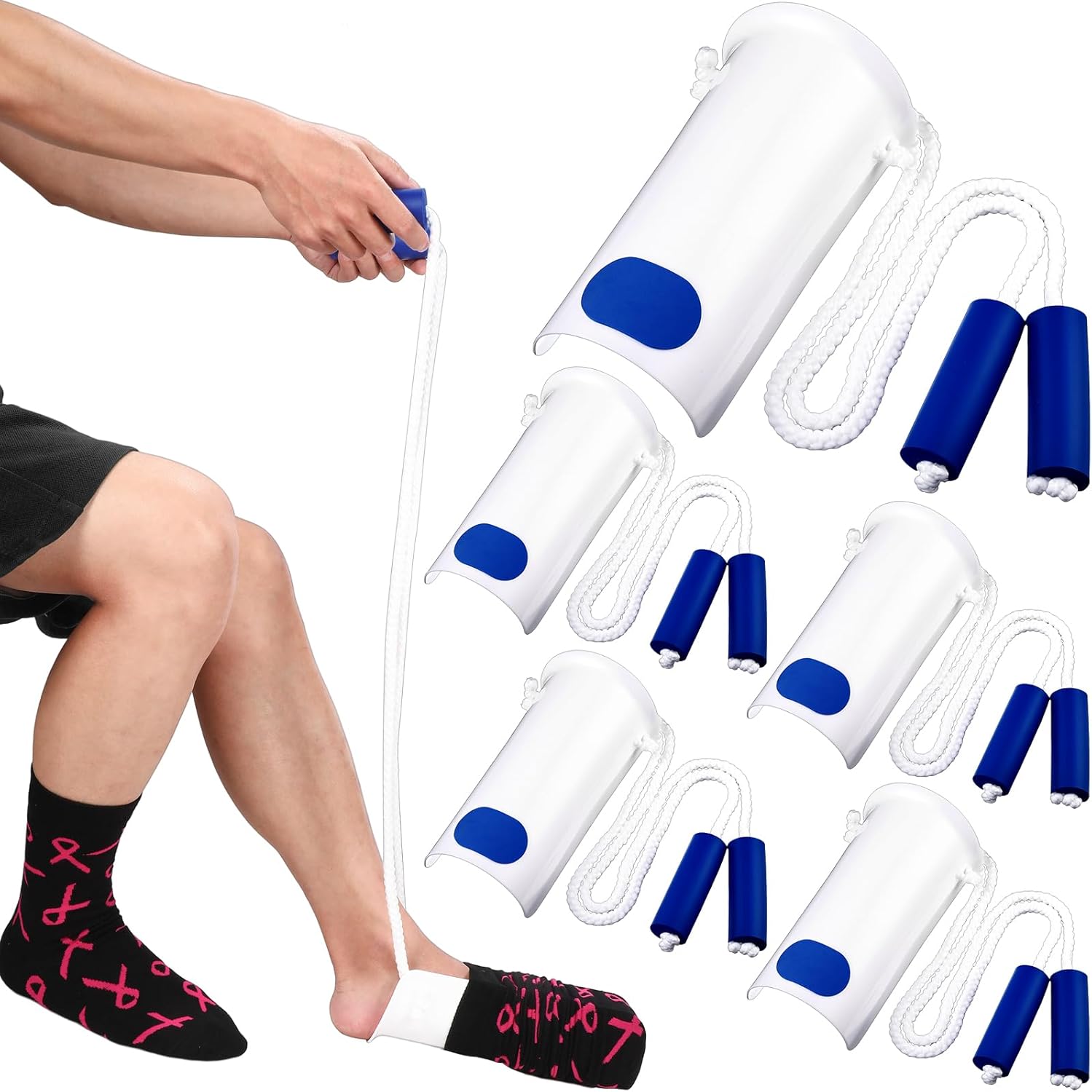 Bokon 6 Pack Sock Aid Device Socks Helper with Foam Handles