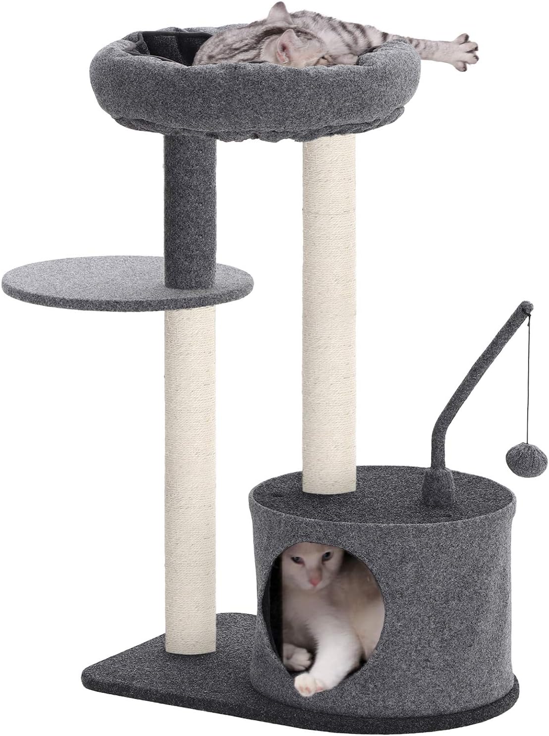FEANDREA Cat Tree with Sisal-Covered Scratching Posts, Padded Condo and Top Perch, Activity Centre Playhouse Cat Tower Furniture