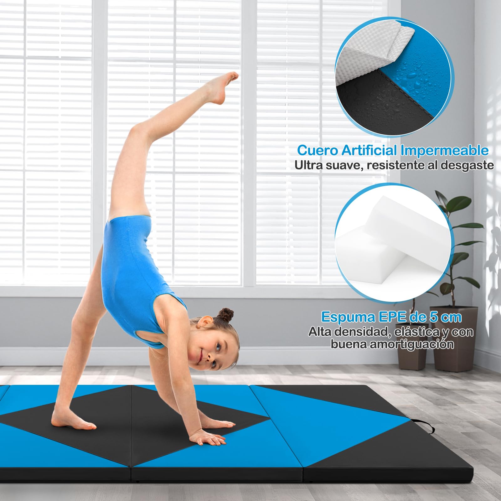 COSTWAY Colchoneta de Gimnasia Plegable 240 x 117 x 5 cm, Esterilla de Piel PU para Ejercicio Aeróbico