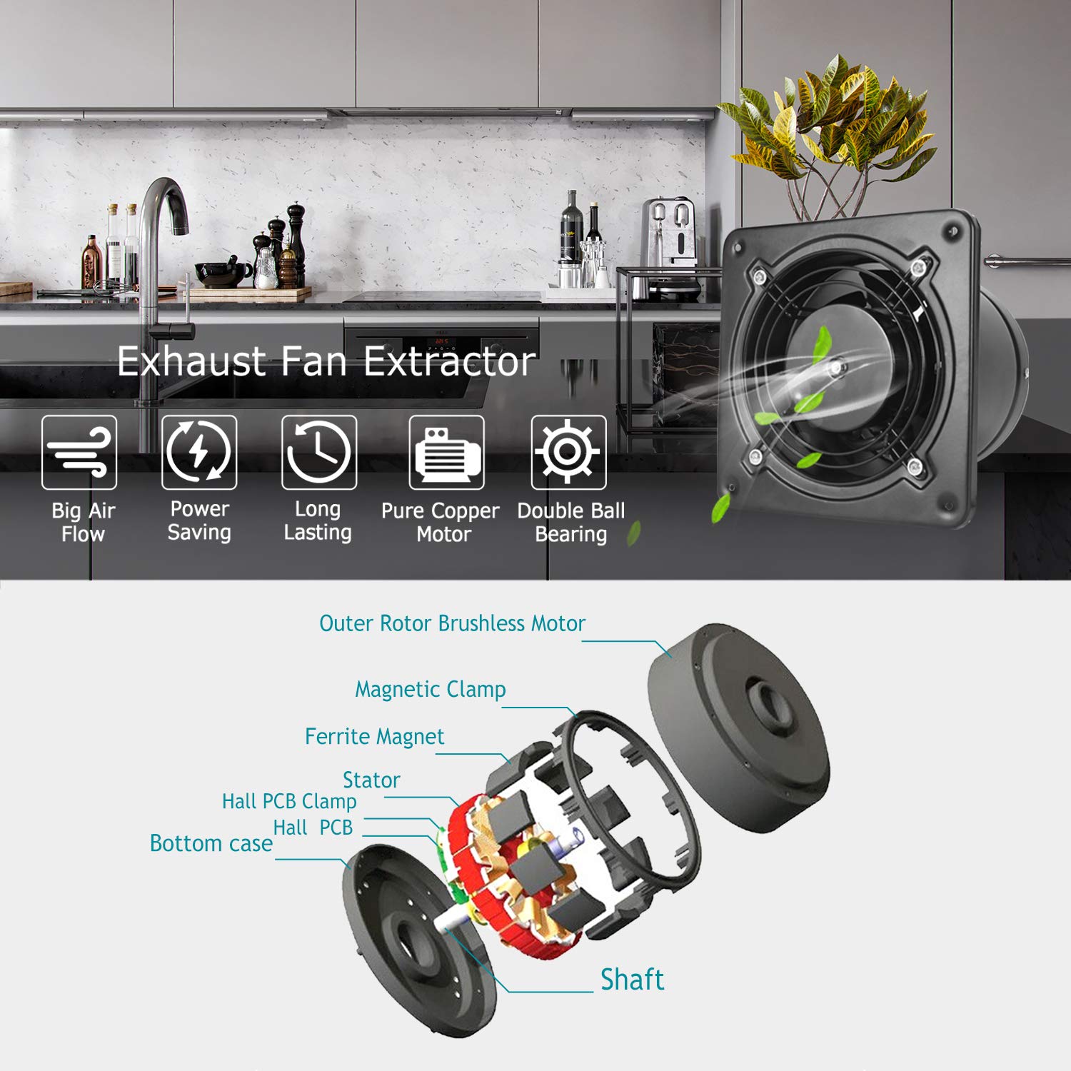 HG Power ThroughTheWall Ventilation Fan High CFM 6 Inch Exhaust Fan