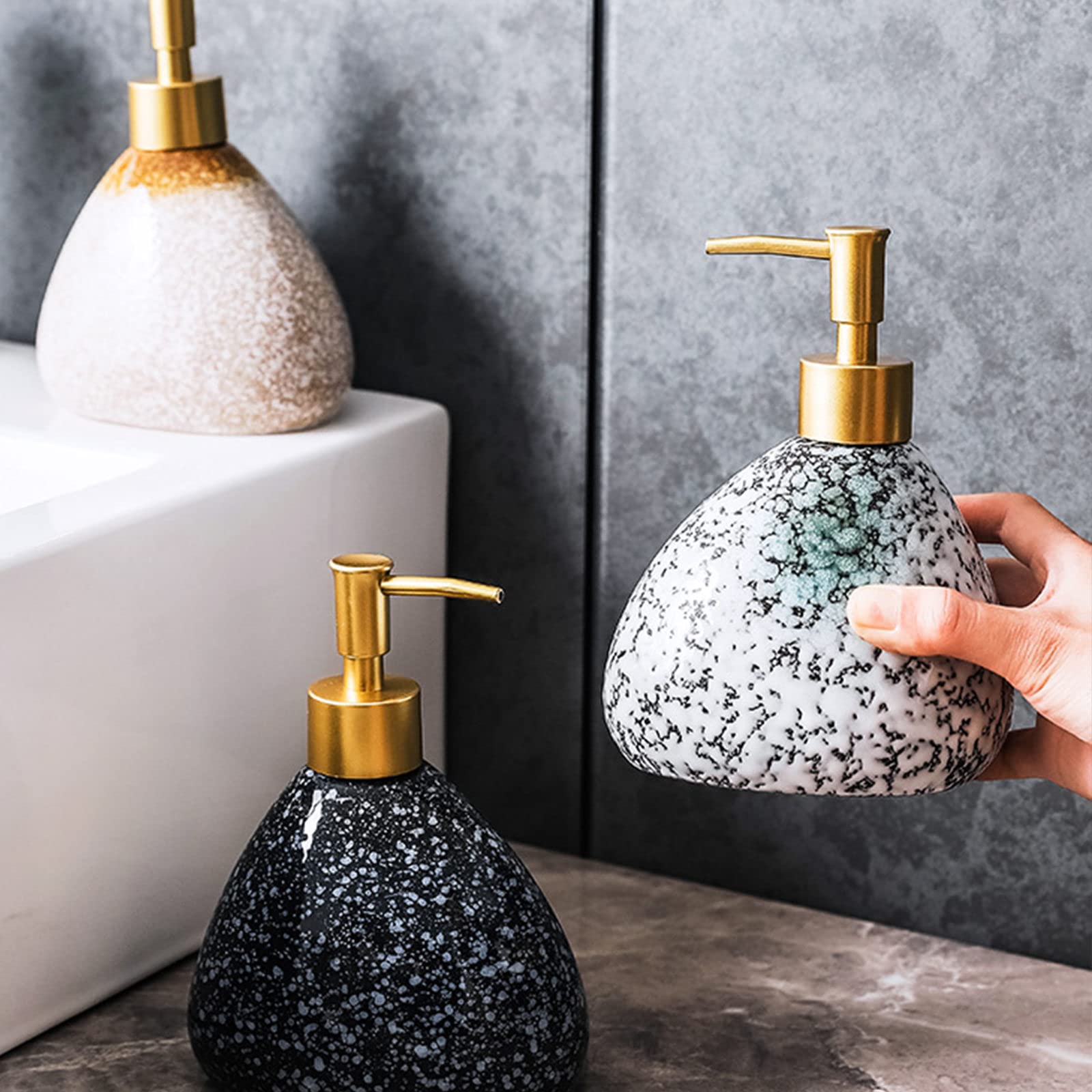 Dispenser di sapone,Dispenser di sapone in stile giapponese, Dispenser di lozione for pompa a gradiente in ceramica, Dispenser di sapone for le mani ricaricabile, for lavello da cucina, Bagno-Mo Yun b
