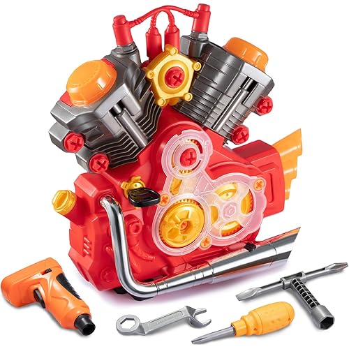 Engine Building Kit, Kids Mechanic Repair Set for Kids Motorcycle Engine，Take Apart Toys-42pc Playset，STEM Engine Model Kit Toy with Cool Lights&Sounds，Educational Toys for 3+ Year Old (red)