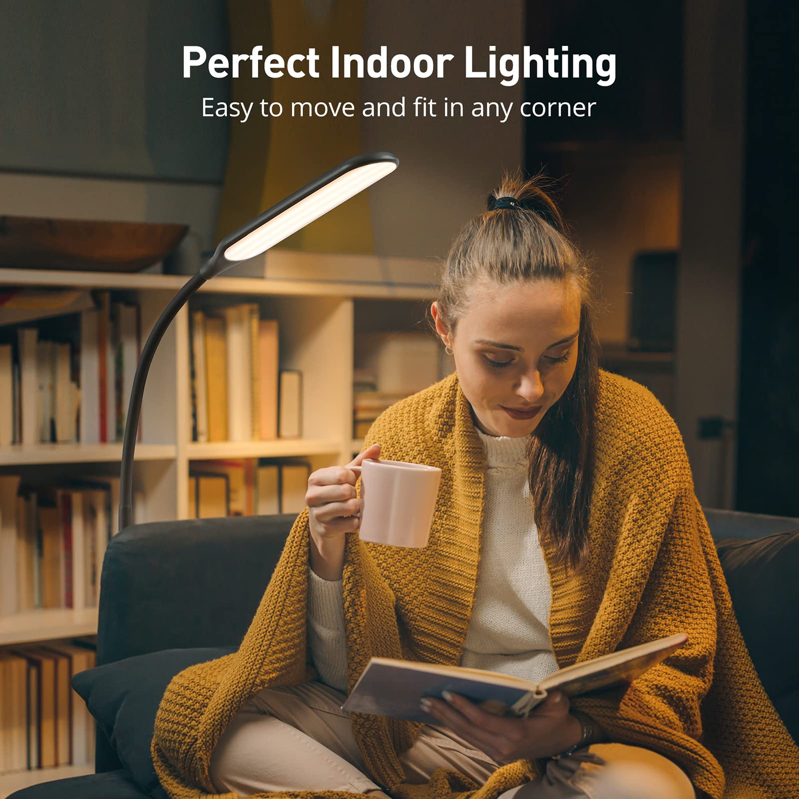 sympa LED Floor Lamp, Floor Lamp Features 4 Color Temperatures & 4 Brightness Levels, Standing Lamp with Adjustable Gooseneck, Touch Control, Stable Base Floor Lamp for Living Room, Bedroom, Office