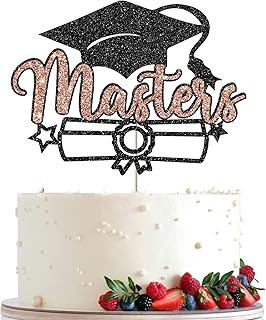 Ambishi Black Glitter Masters Cake Topper - Ideal for Graduation Party, Centerpiece and Cake Decoration - Master It Cake Picks for 2023 Graduation Party Supplies