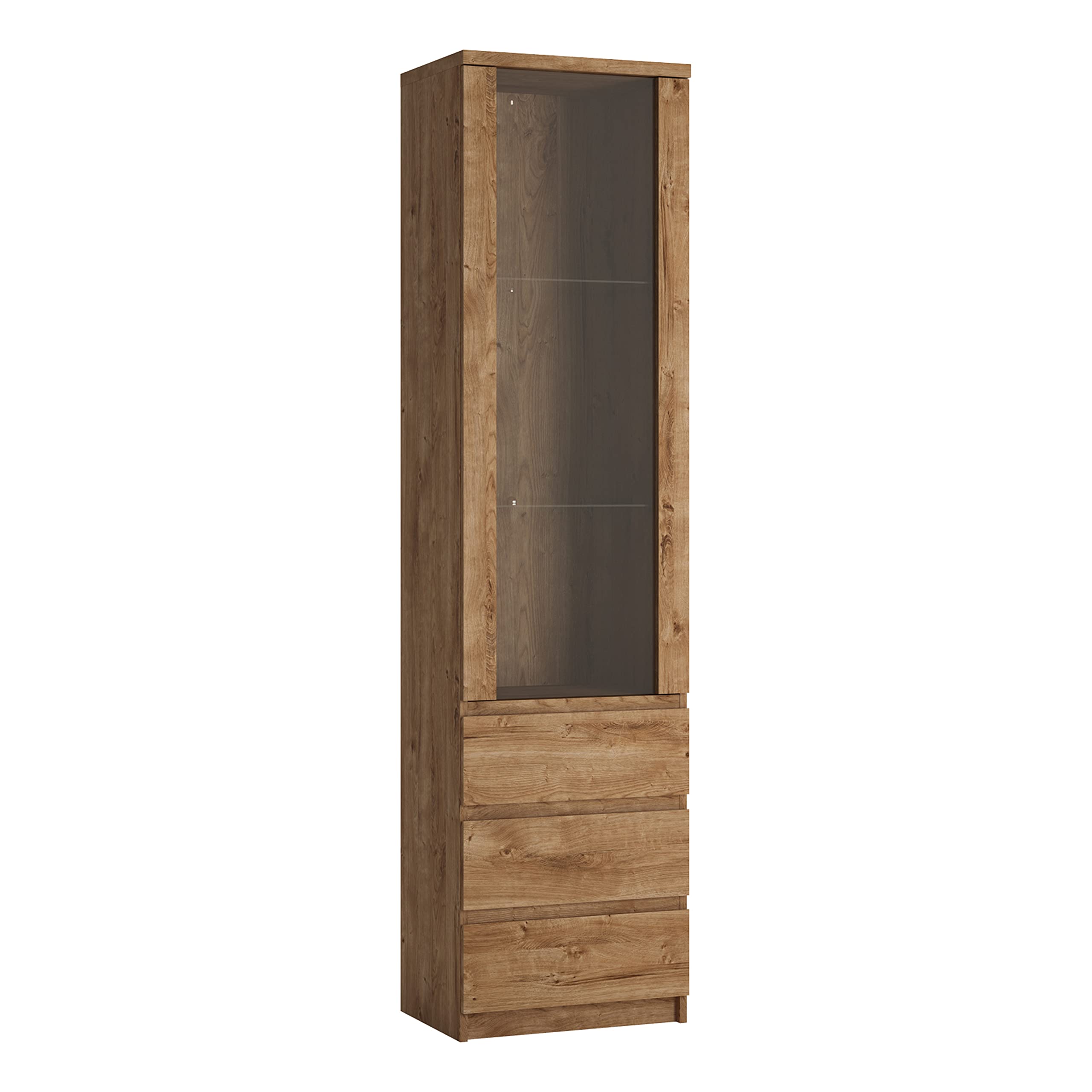 Furniture To Go | Fribo Tall narrow 1 door 3 drawer glazed display cabinet in Oak