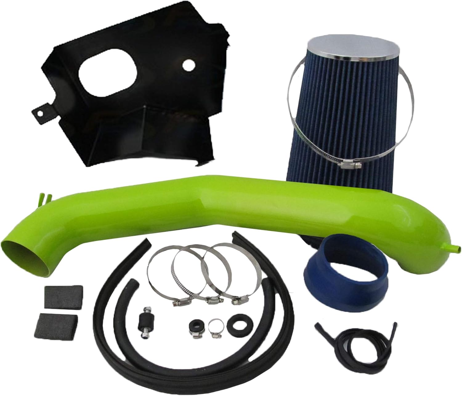 Green Pipe Heat Shield Cold Air Intake Kit & Blue Filter Combo Compatible for Dodge 02-07 Dodge Ram 1500 V8 4.7L