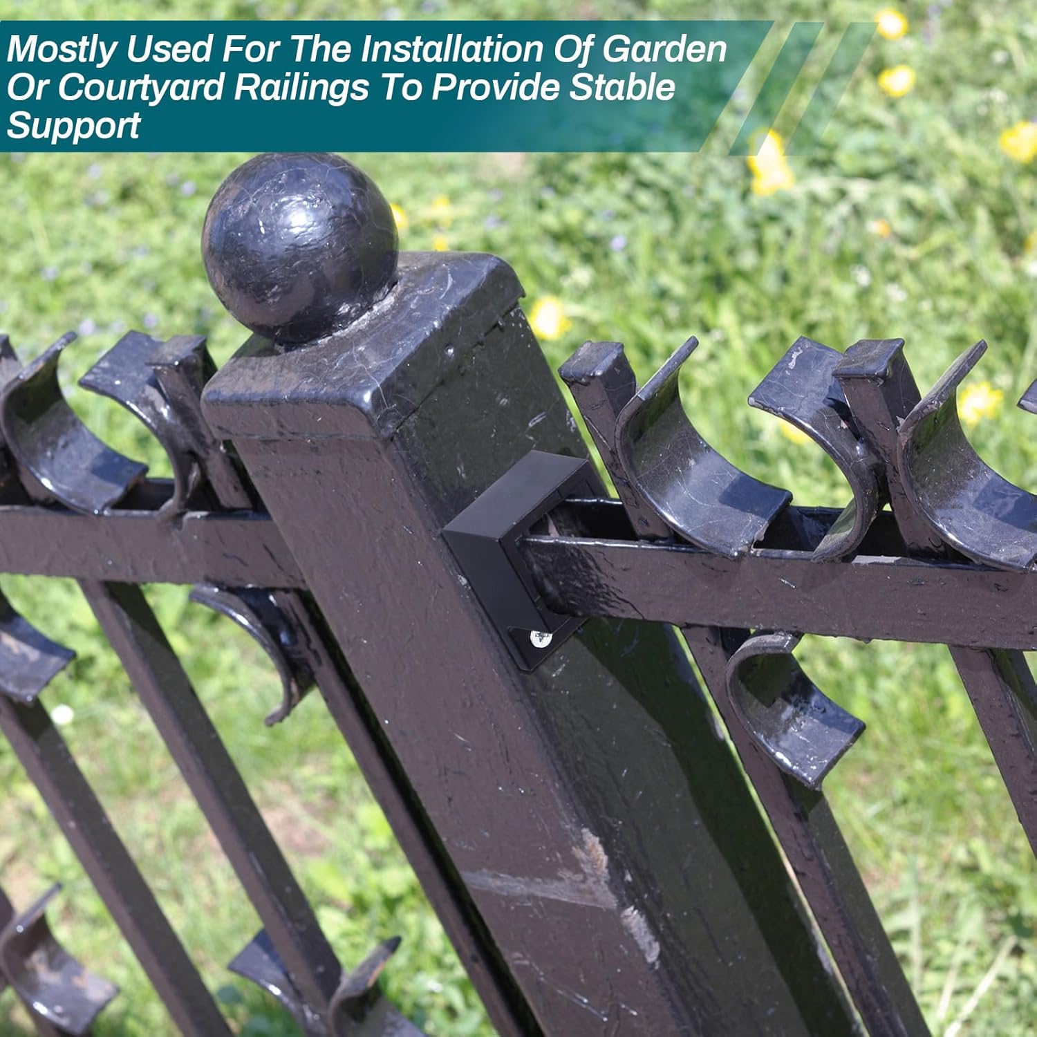 Zonon 20 Pcs 1" x 1 1/8" Black Aluminum Fence Brackets Standard Wall Mount for Rails Residential Black Flat Fence Brackets for Fencing Railing Mounting