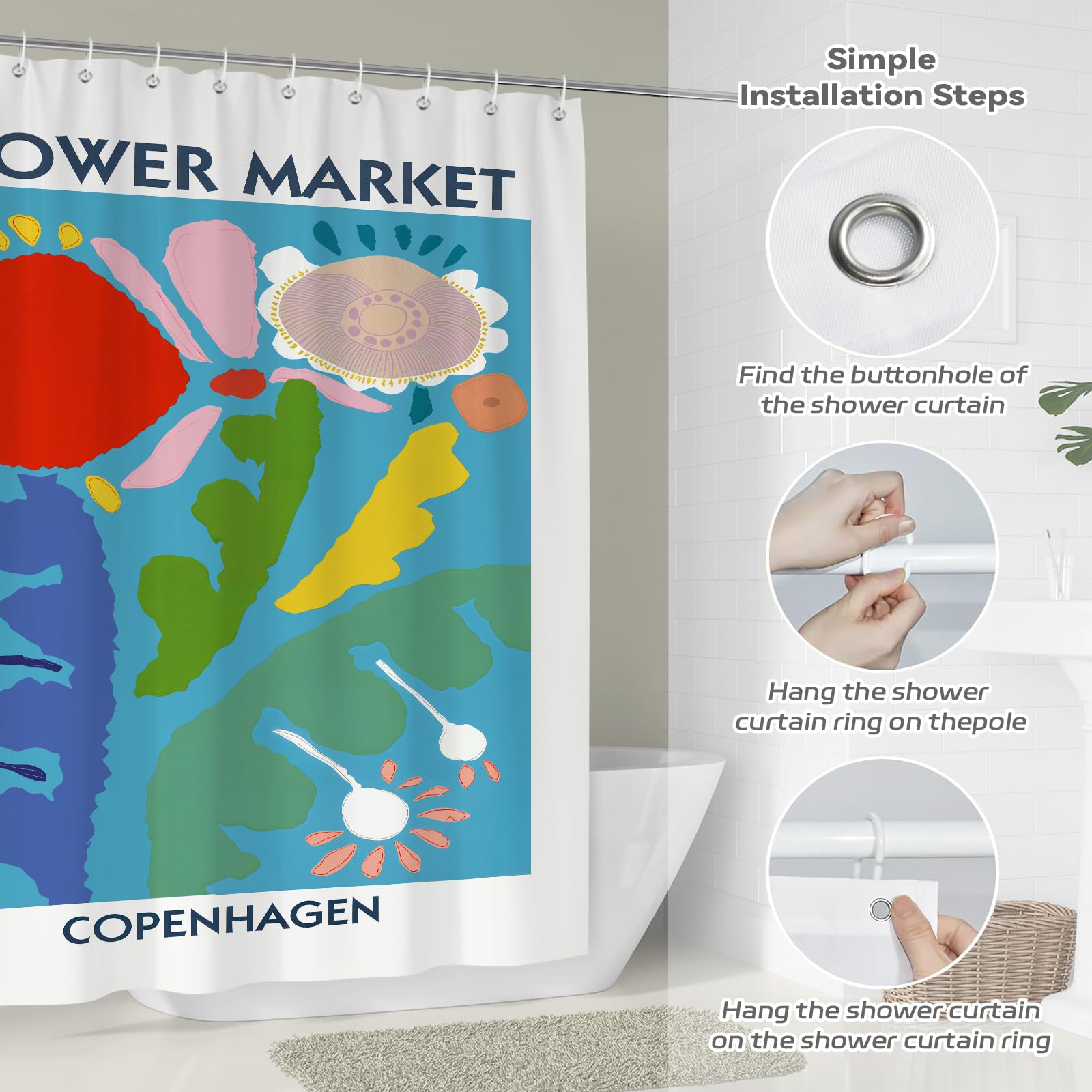 BREASOME Abstract Floral Shower Curtain 180 x 180 cm Matisse Art Shower Curtain for Bathroom Decor Mould Proof Waterproof Polyester Fabric Bath Curtain with 12 Hooks - Image 4