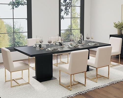 Miniatura 6 de HNY Juego de 2 sillas de cocina y comedor, sillas de comedor modernas de tela de lino de mediados de siglo, sillas de comedor tapizadas con marco de