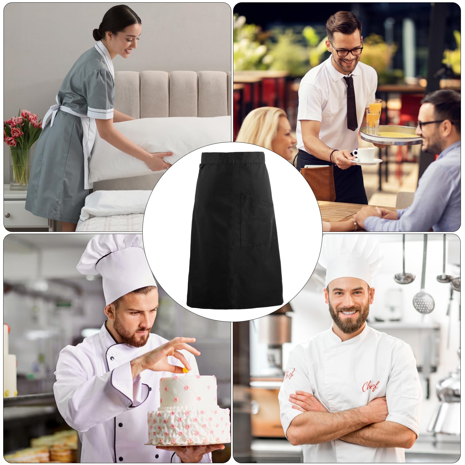Medio Delantal con Bolsillos para Hombre y Mujer, Mandil Camarero, Medio Largo Cintura Larga para Chefs, Unisex Antimanchas para Restaurante y Bar, 70x70cm