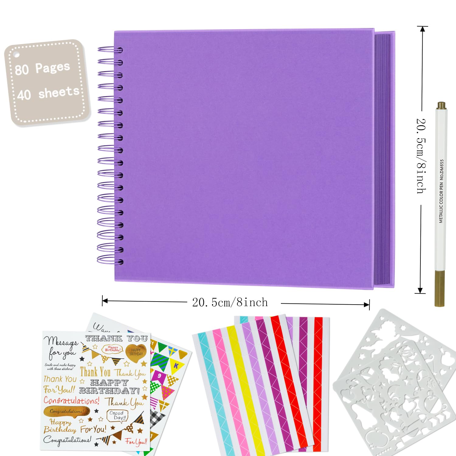 Miaikoe DIY Scrapbook Album 20.5x20.5 cm Hardcover Kraft Blank Paper Scrap Book with 40 Sheets Memory Book for Family Wedding Photography Anniversary (Purple) - Image 4