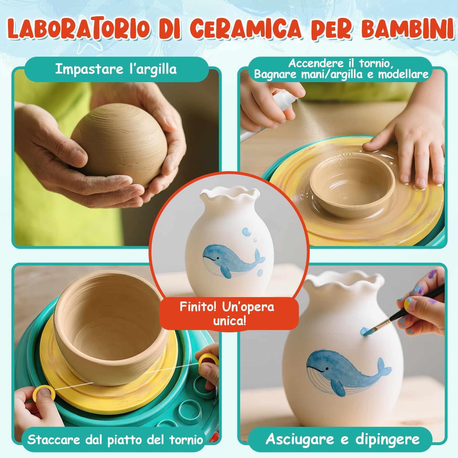Lehoo Castle Ruota in Ceramica per Bambini, Giochi Regalo Bambina 8 9 10 11 12 Anni Arte e Artigianato in Ceramica per Bambini con Kit di Pittura ad Argilla Secca All'aria, Sstrumenti per Scolpire