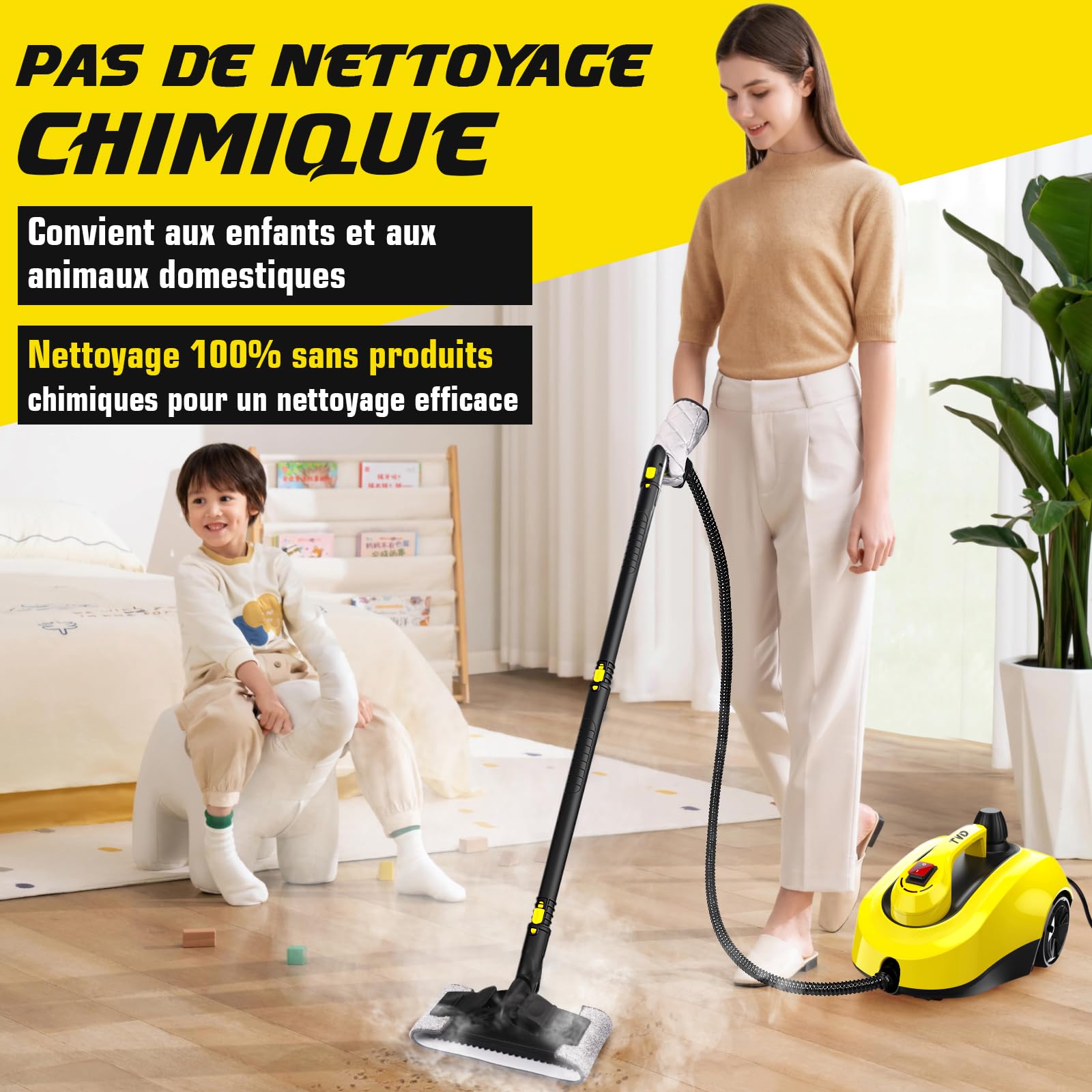 TVD Nettoyeur vapeur, balai vapeur pour nettoyage du sol, balai vapeur avec 26 accessoires, cordon d'alimentation de 5 m pour nettoyeur vapeur au sol, four, tapis, canapé