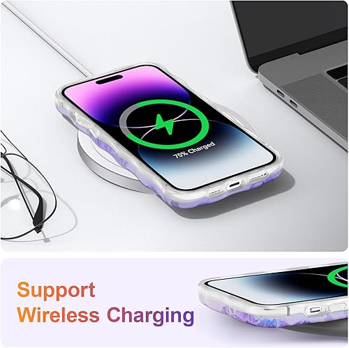 Miniatura 6 de EYZUTAK Funda para iPhone 13 Pro Max, colorida pintura al óleo retro impresa flor patrón brillante láser lindo borde ondulado rizado exquisita