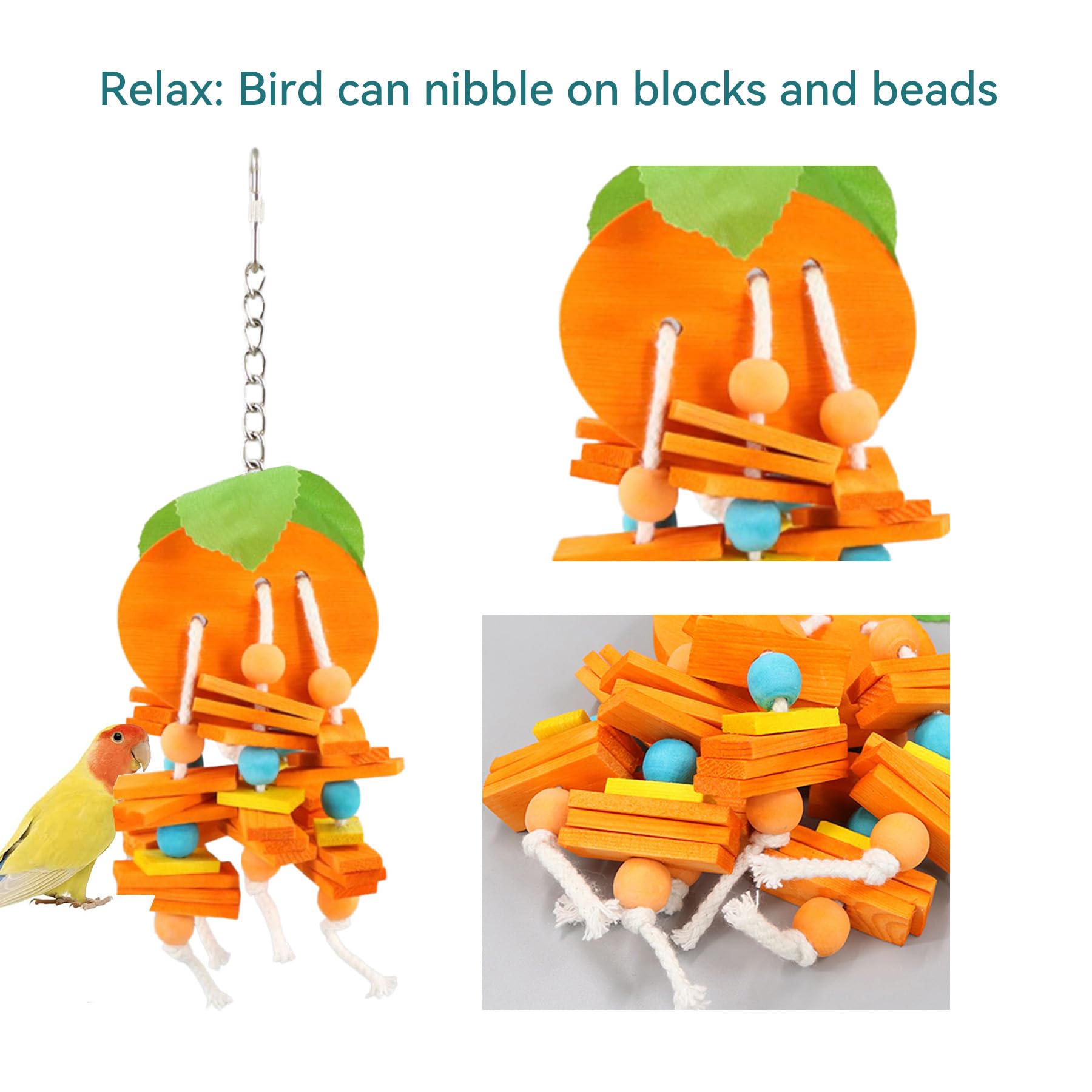 JSLZF Bird Chewing Toy for Parrot Cockatiel Conure Wood Block Cage Hanging Foraging Budgie Bite Toy for Parakeet Small (4PCS Fruit Shape) - image 3