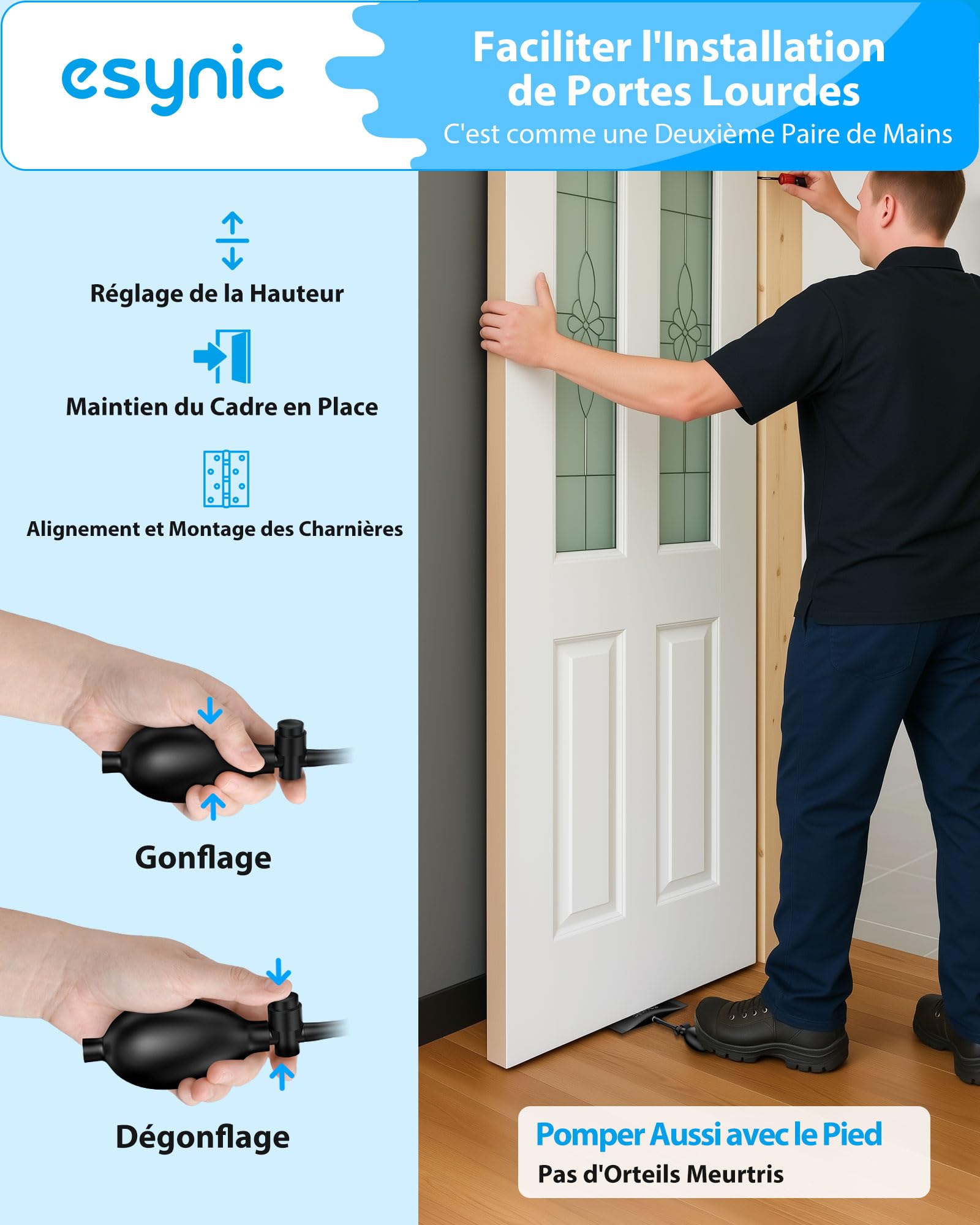 eSynic Lot de 2 Sacs gonflables en TPU Durable pour Porte de Levage - 15 x 16,5 cm - Capacité de Charge : 200 kg