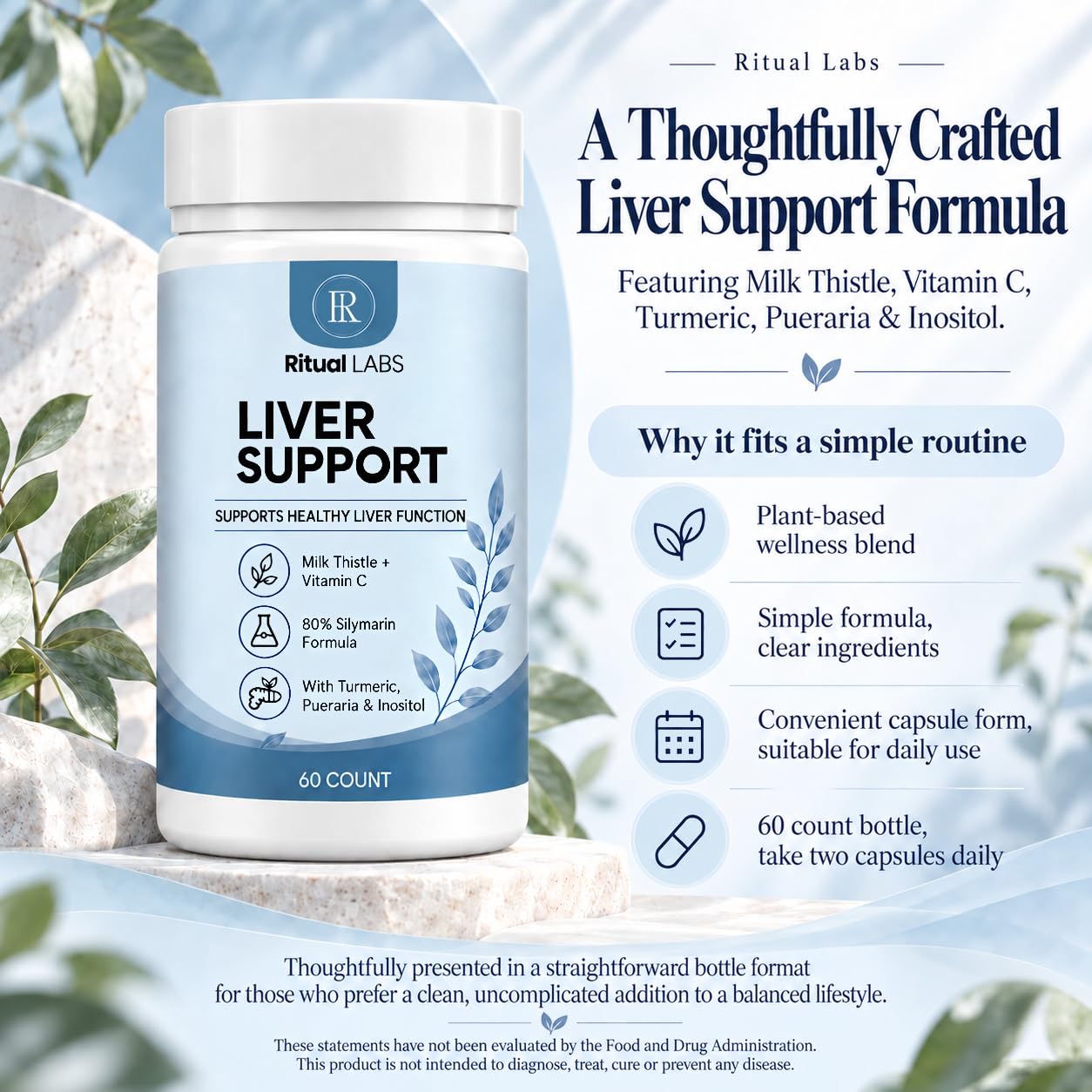 Liver Support, Formula with Milk Thistle, Vitamin C, Turmeric, Pueraria & Inositol, 60 Count（2） — Amazon image 2