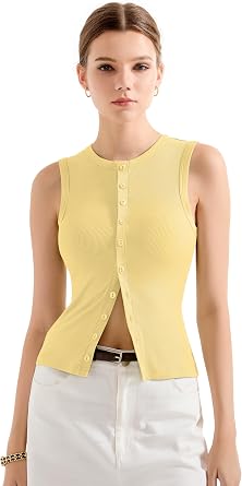 SUUKSESS Women Button Down Going Out Trendy Tops Ribbed Sexy Vest Y2K Tank Tops