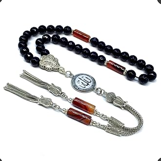 -ELEGANCE COLLECTION- Prayer Beads-Tesbih-Tasbih-Tasbeeh-Misbaha-Masbaha-Subha-Sebha-Sibha-Rosary (Faceted BLACK JADE Stone (8mm -33 Beads))