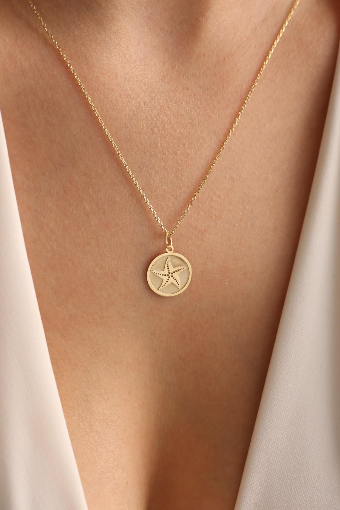 Collar de plata de ley 925 de 24 mm, cadena de 45,7 cm, collar de estrella de mar, colgante de estrella de mar, joyería con dije de estrella de mar, estrella de mar minimalista, colgante de amante