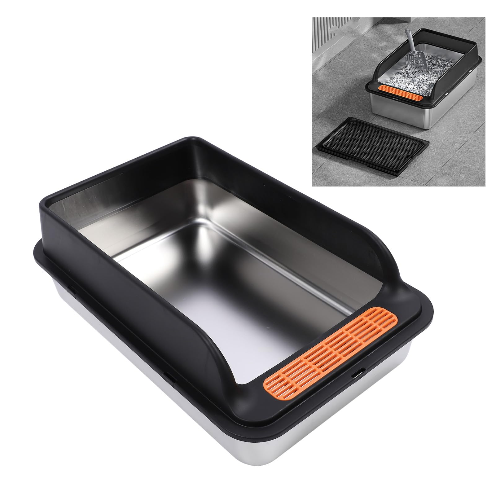 Arenero para Gatos, arenero Grande de Metal, Caja de de Acero Inoxidable, a Prueba de Salpicaduras, Caja de de Alta Cara con Filtro de Pedal para Gatos domésticos (L (4,43 x 5,41