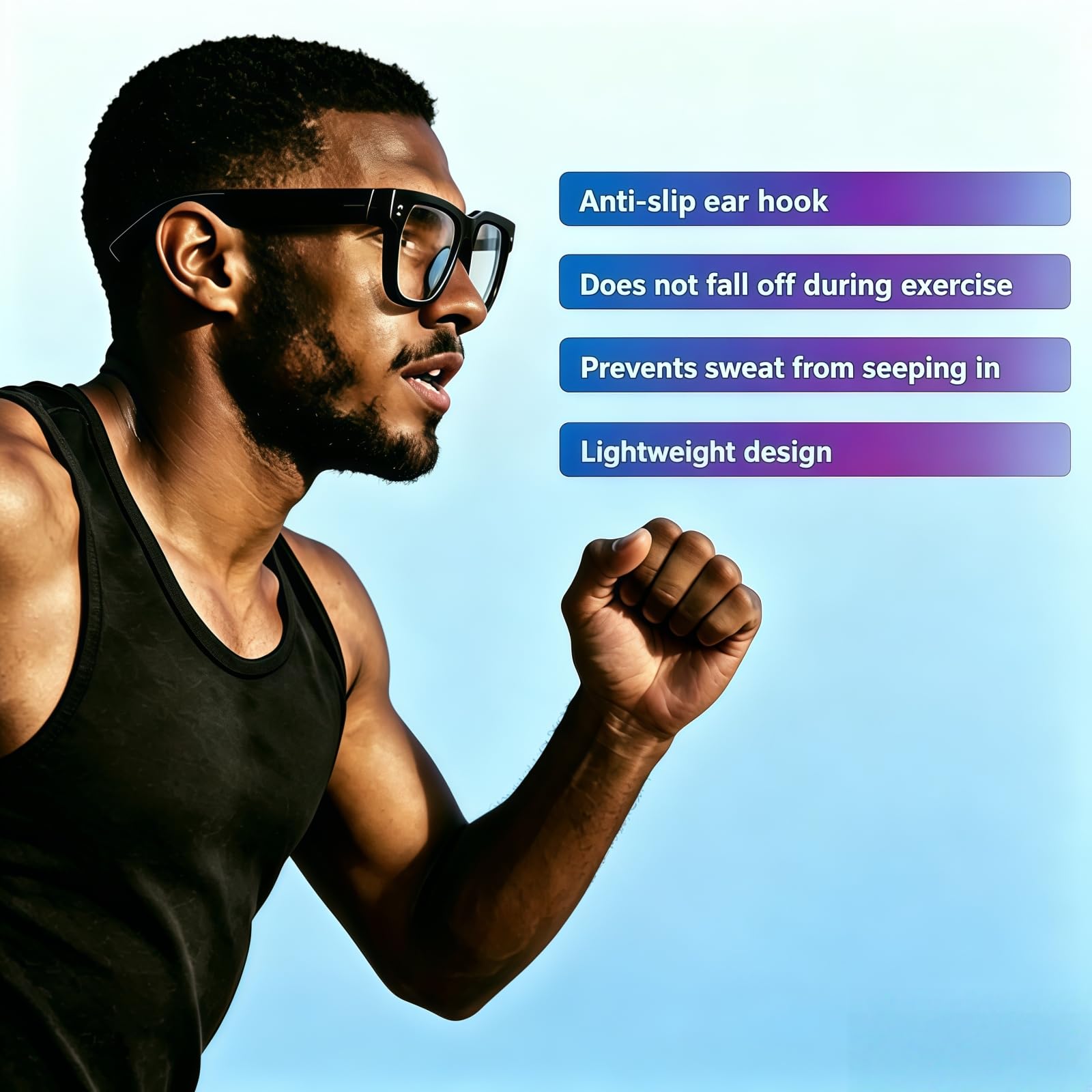 Smart Brille mit Kamera und Bluetooth, 800W HD Kamera, Open-Ear Audio Videoaufnahme Übersetzung KI-Brille mit elastischem Rahmen für Männer & Frauen, 300mAh Akku für Reisen, Laufen, Vlog, Meetings