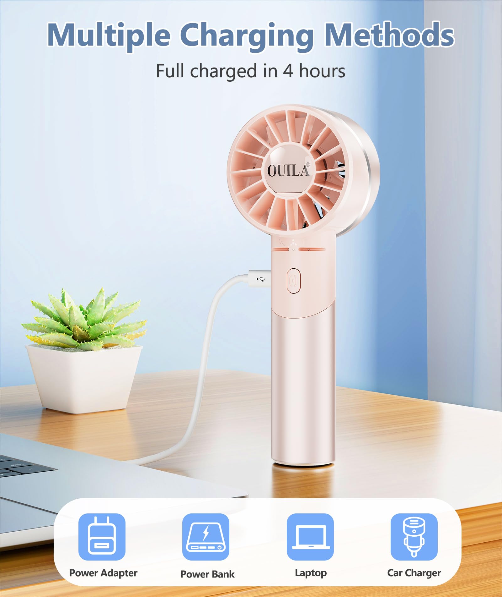 Mini ventilatore elettrico con 5 velocità, display digitale, ventilatore portatile ricaricabile tramite USB e supporto per telefono, rosa | Leroy Merlin Mini ventilatore elettrico con 5 velocità, display digitale, ventilatore portatile ricaricabile tramite USB e supporto per telefono, rosa | Leroy Merlin