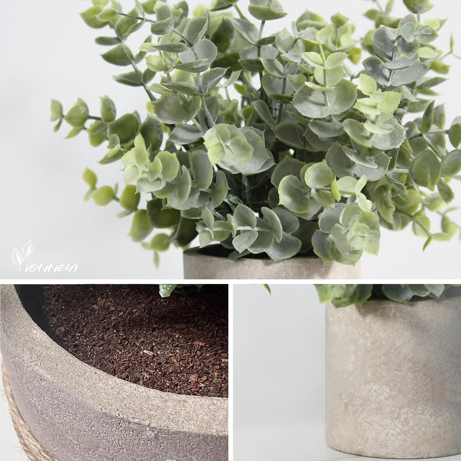 YVONNEYI 3 piante artificiali, decorazione per piante artificiali, finte di eucalipto, piante di aloe, per fattoria, ufficio, cucina, bagno, stanza, decorazione greenery con vasetto