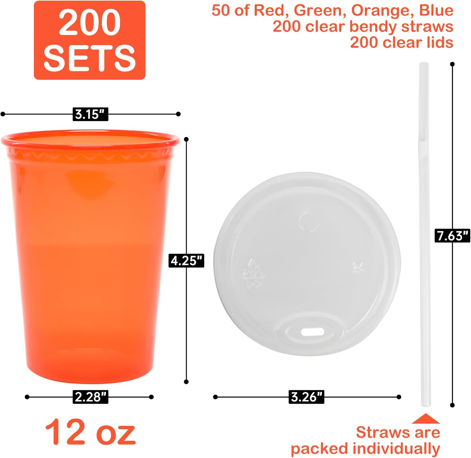 L LIKED 12 oz Kids Cups, 200 Count Bulk Spill Proof Cups, BPA-Free, Assorted 4 Colors for Party, Classroom & Daycare (200 Pack)
