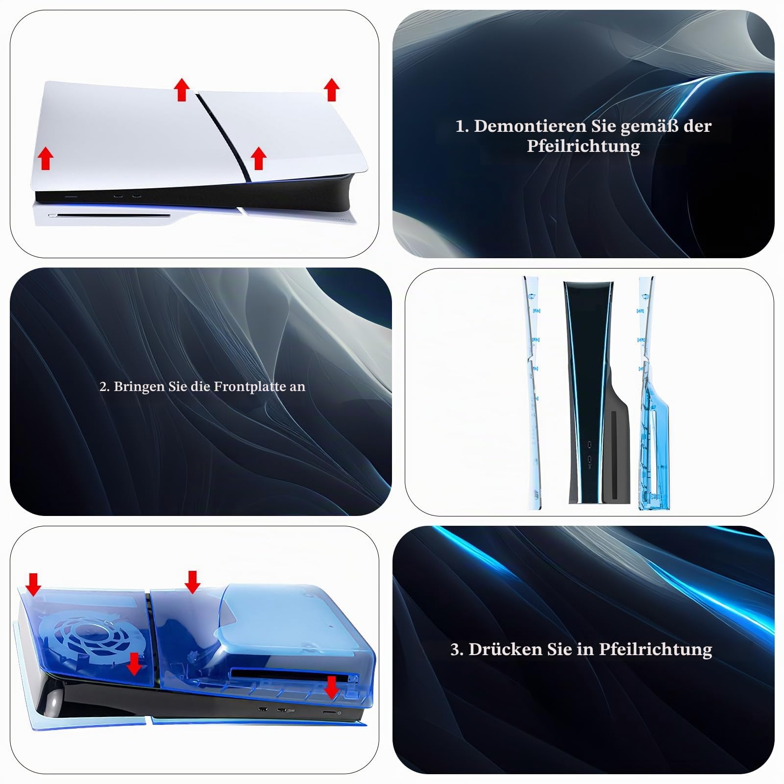 Geekria transparente Abdeckplatten, kompatibel mit PlayStation 5 Slim Disc Edition, Austausch-Schalen, Zubehör mit Lüftungsöffnungen, Harte stoßfeste ABS-Seitenteile