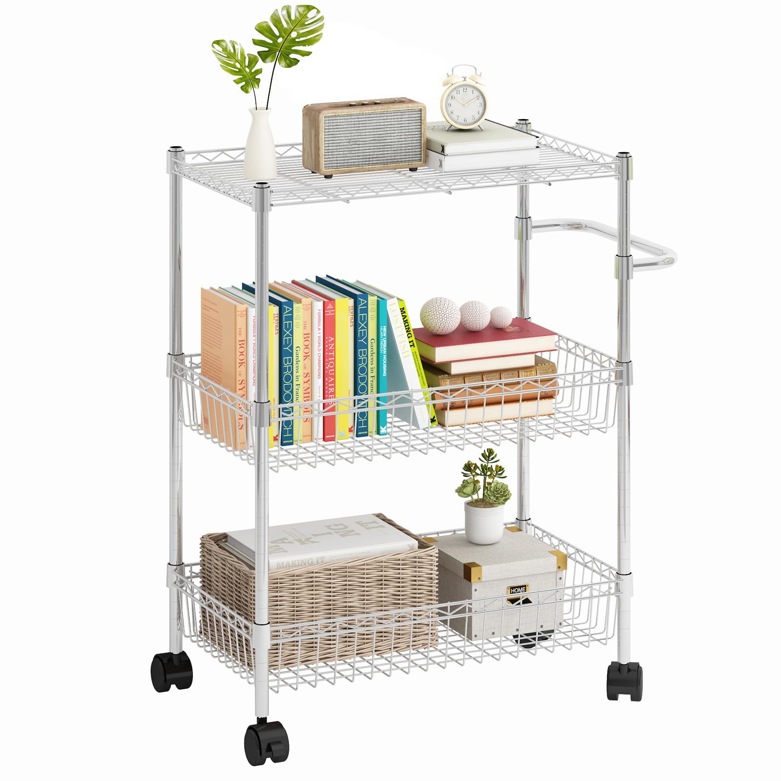 Garvee Carrito Auxiliar de Cocina con Ruedas de Hierro 3 Niveles Plateado