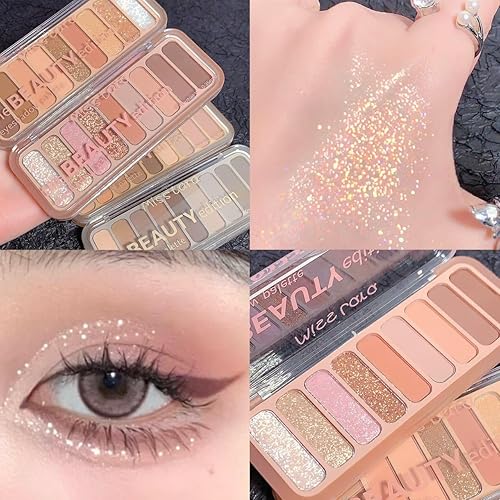 Miniatura 2 de DOGROT Mini paleta de sombras de ojos de tamaño viaje, 9 colores mate, brillante, purpurina para ojos de alta pigmentación y aspecto natural,