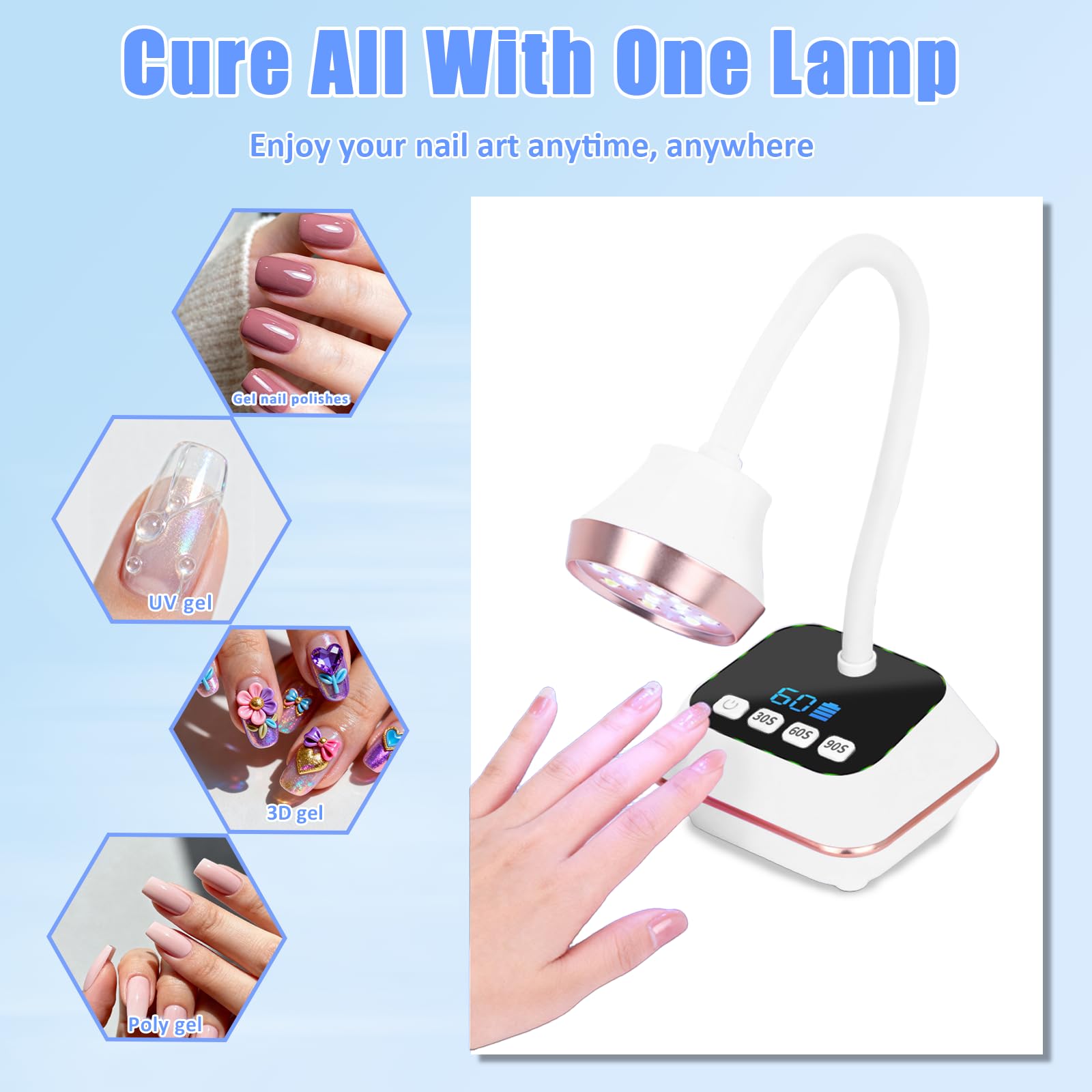 36W Lampe UV Ongles Gel, Mini Lampe UV avec Capteur Intelligent et Écran LCD, 30s/60s/90s Modes, Rechargeable Petite Sèche Ongles Design Col de Cygne Flexible pour Salon et Maison, Blanc