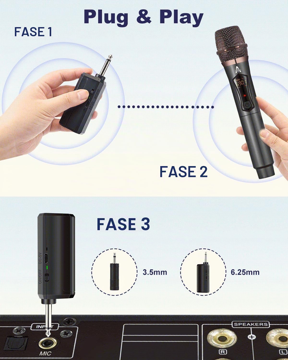 ALPOWL WXM Microfono Wireless, Microfono Karaoke con 192KHZ/24Bit, Professionale UHF Cordless Dynamic Mic System, Sistema PA Ricevitore Ricaricabile per Amplificatore Vocale(Nero)