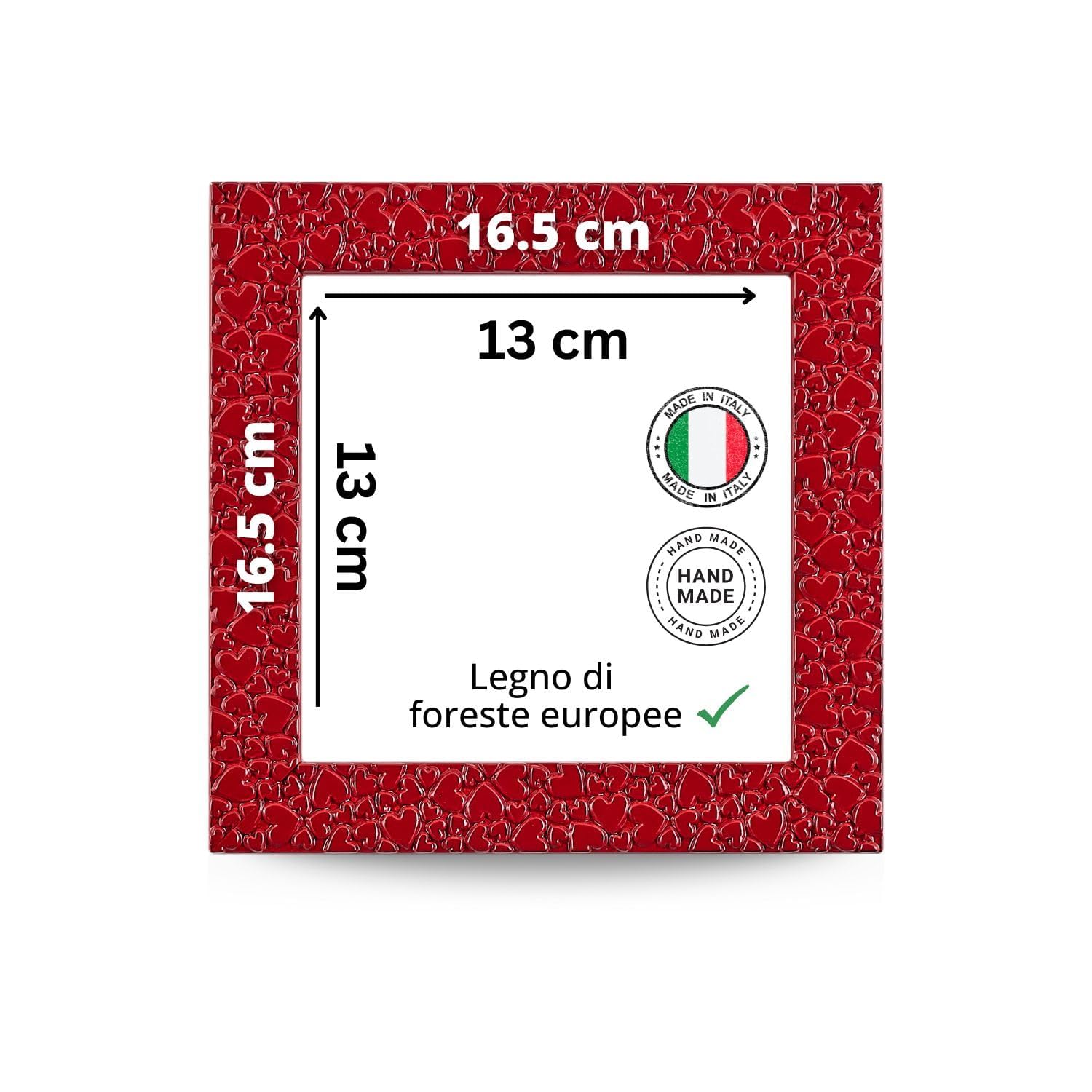artemisia cornici – Cornice Artigianale Set 2 13x13 cm in Legno Laccato Rosso con Frontale Acrilico, Fantasia Cuoricini, Idea Regalo per San Valentino, Uso da Parete o da Appoggio, Made in Italy